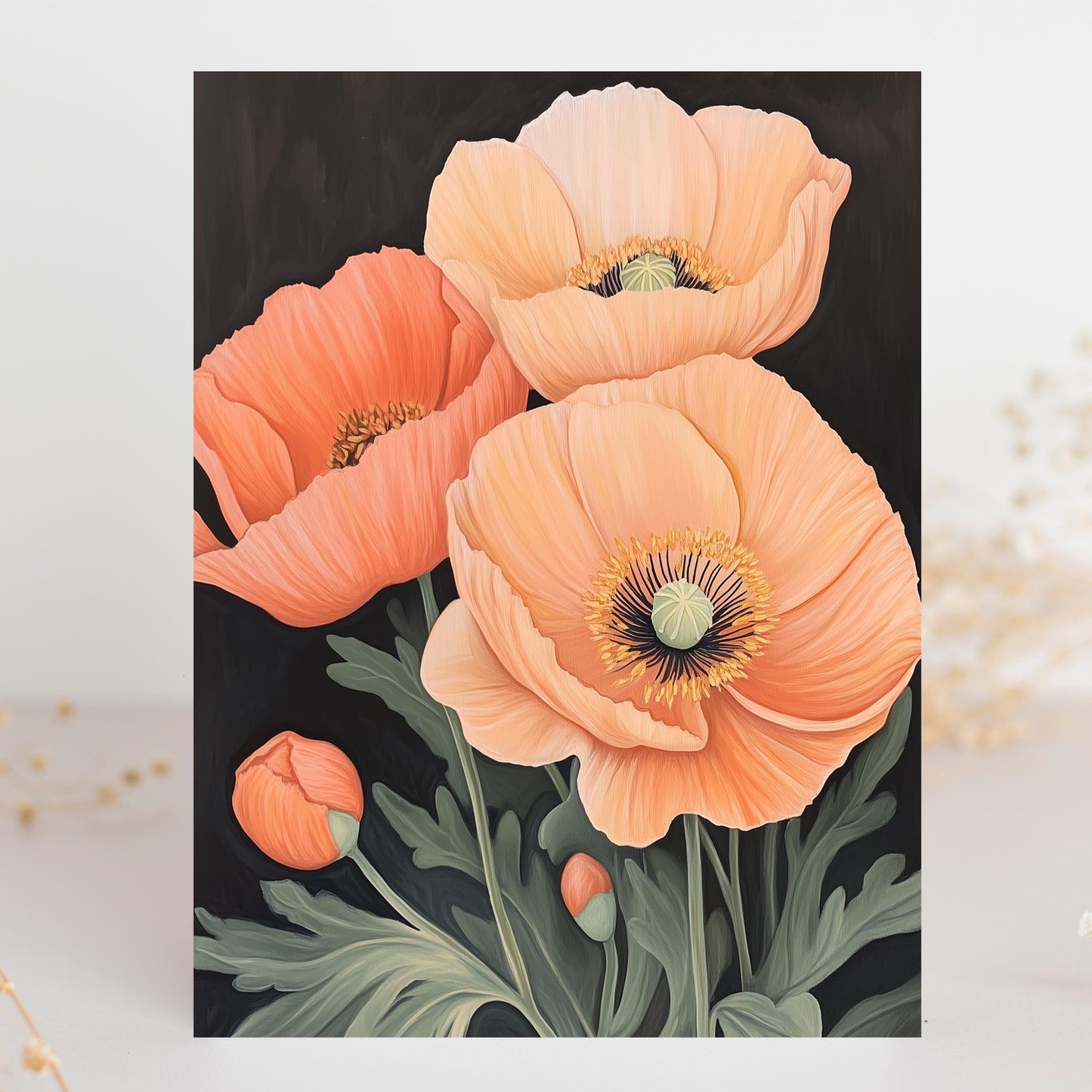 Moody Botanical Peach Poppy Card