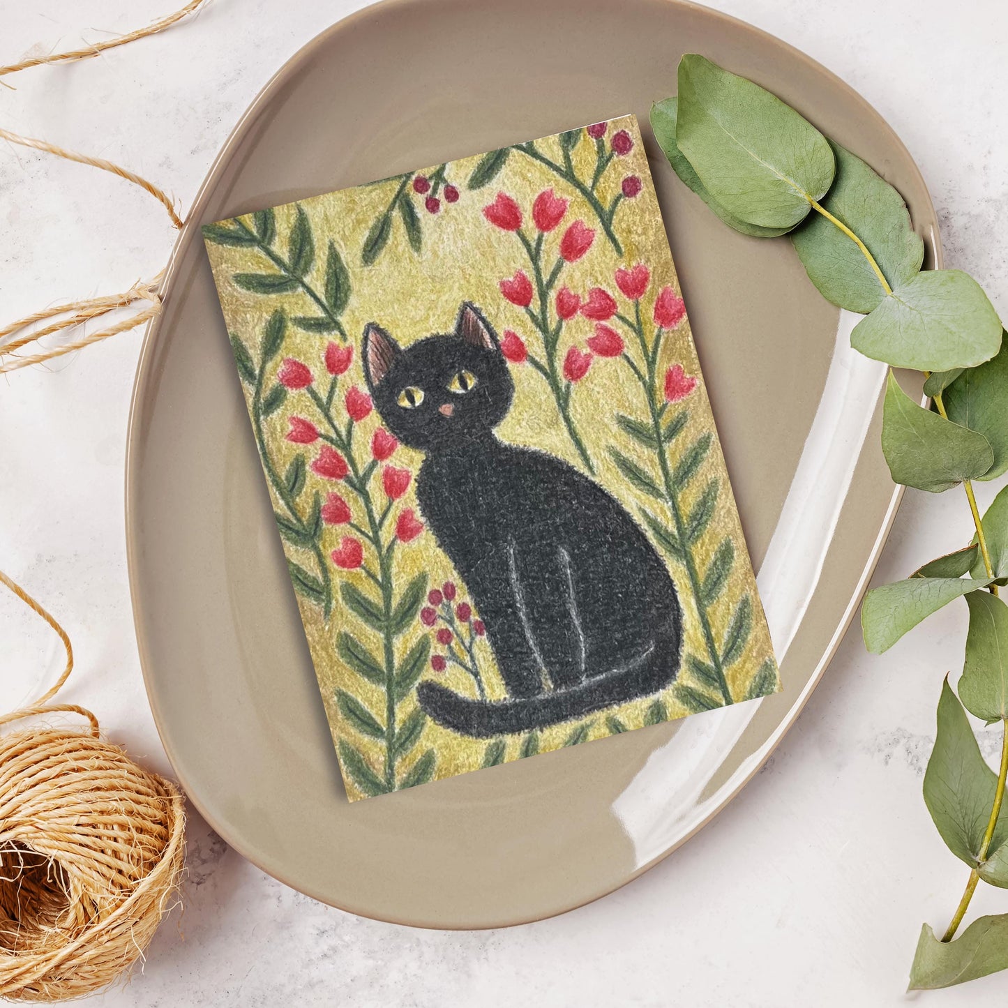 Hand Drawn Black Cat Greeting Card