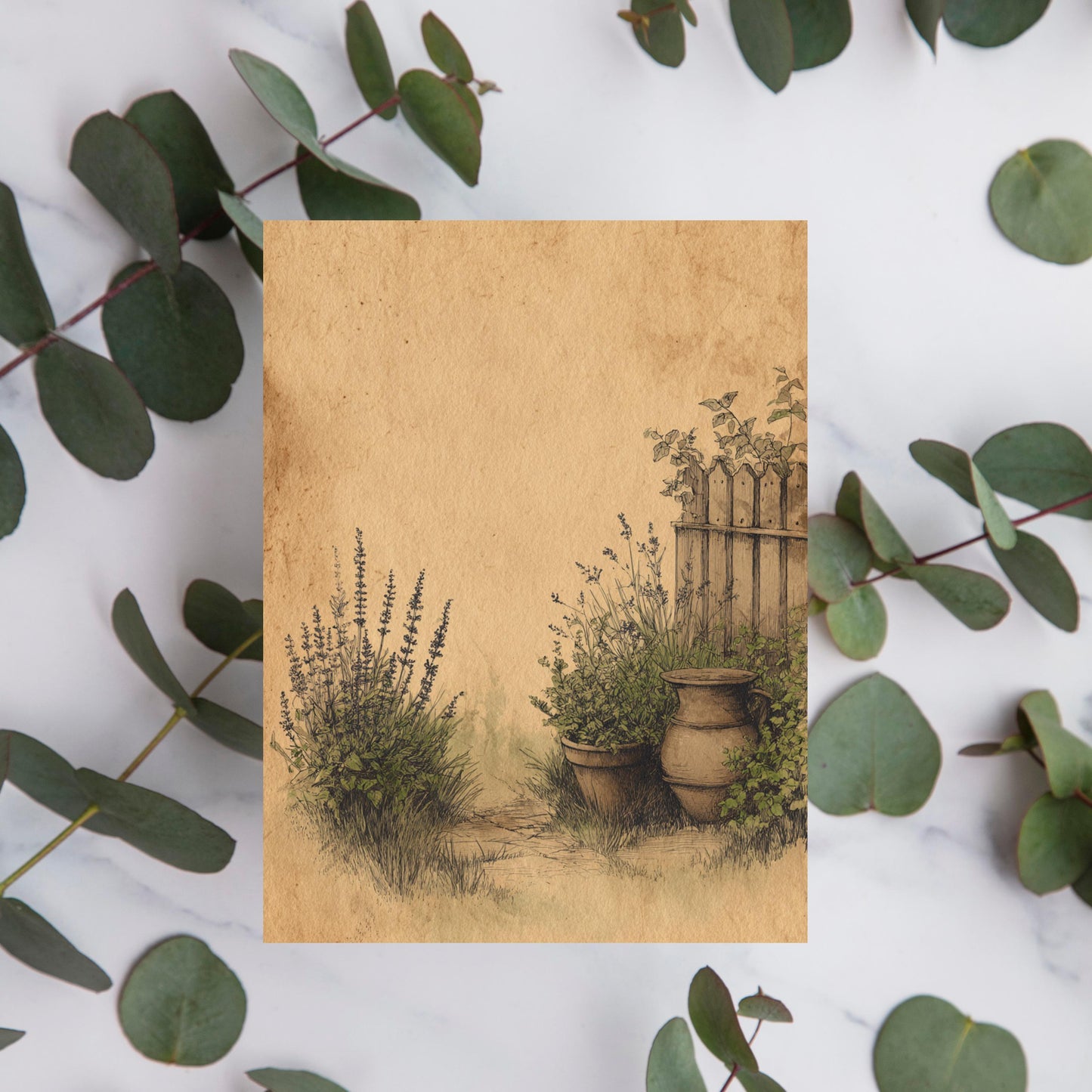 Cottage Garden Note Card, Rustic Herb Garden Stationery