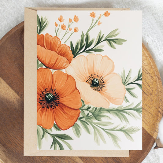Boho Orange Poppy Greeting Card