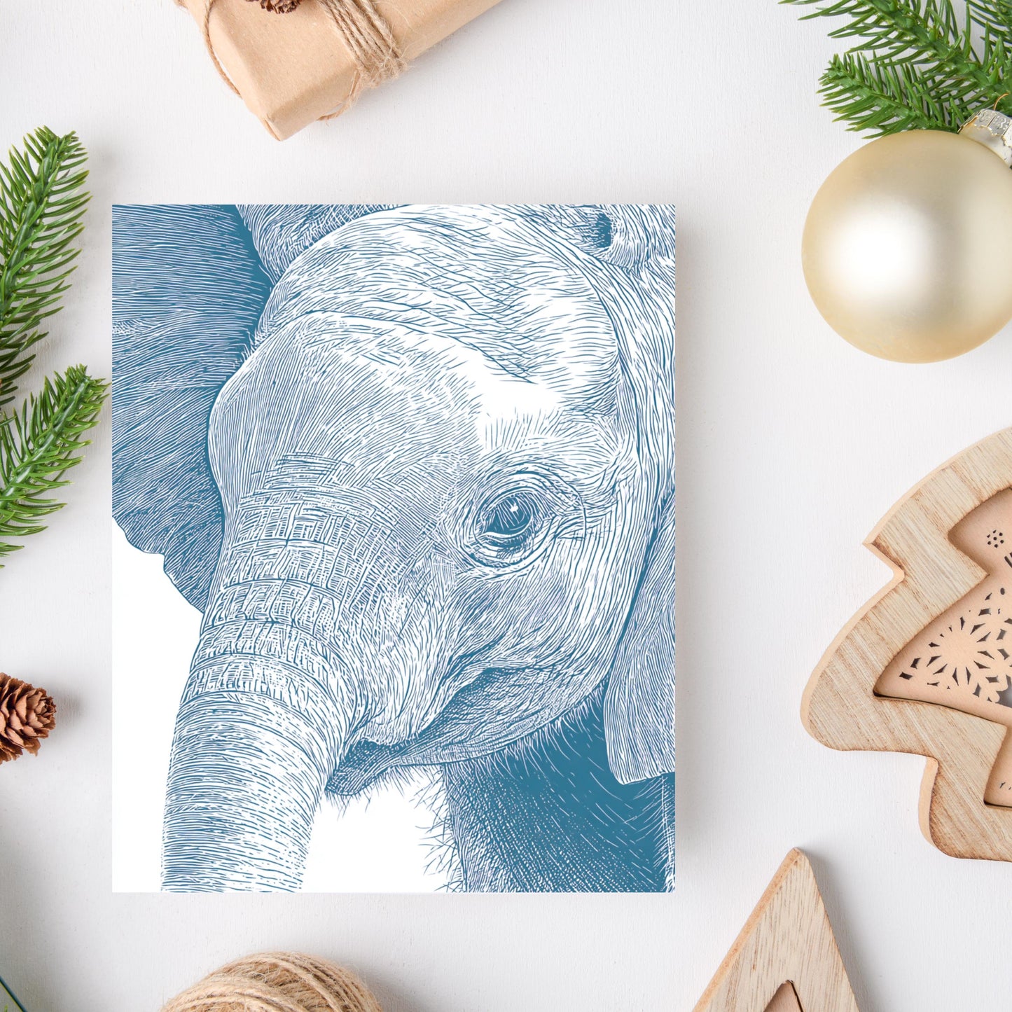 Elephant Linocut Style Greeting Card