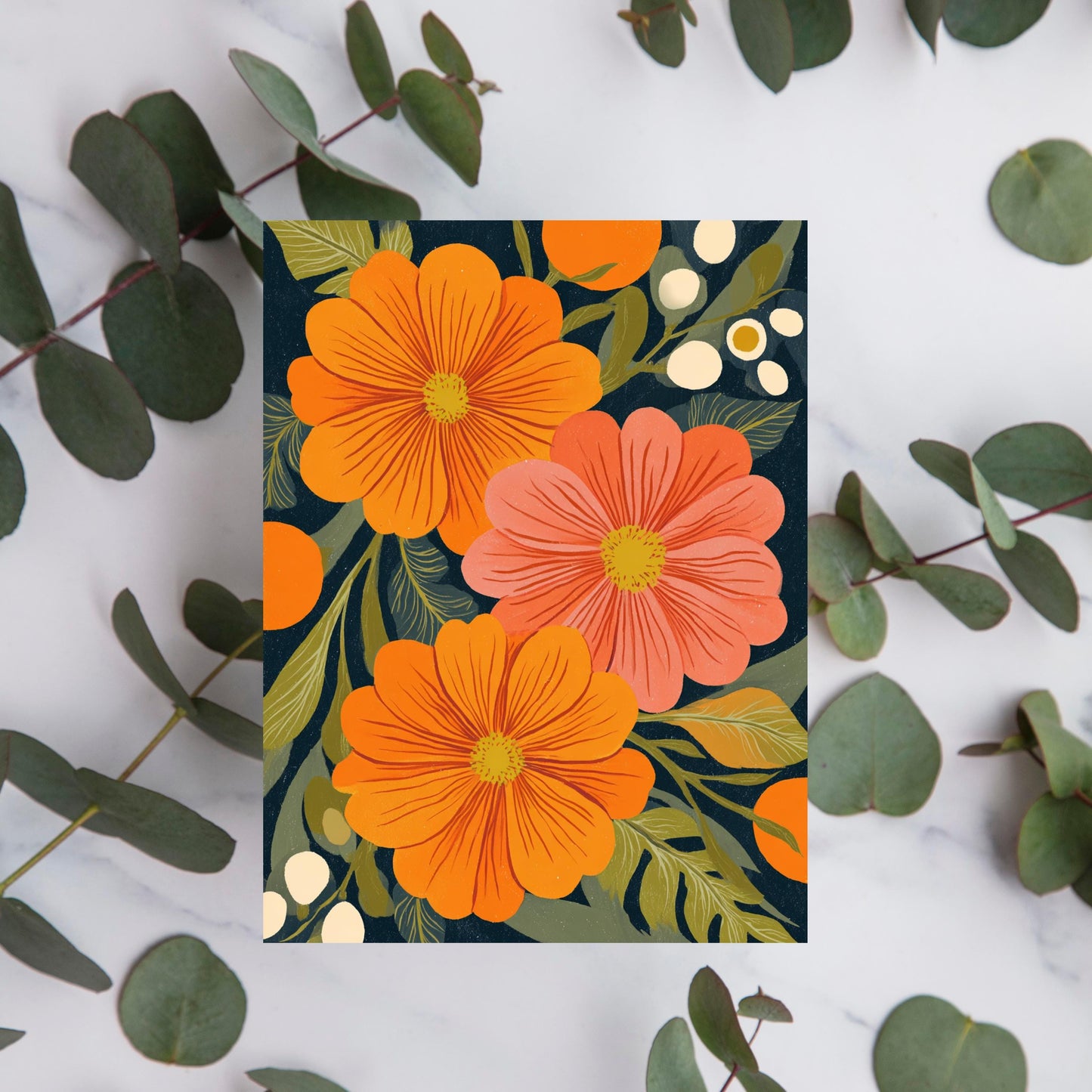 Orange and Coral Zinnia Note Card