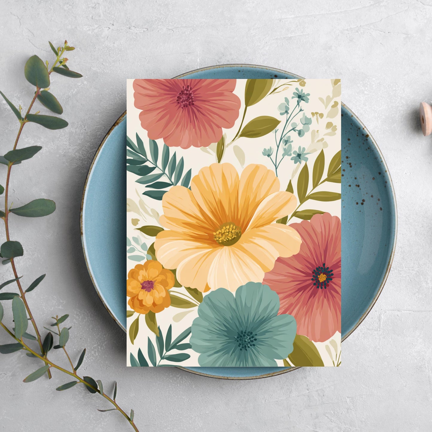 Floral Greeting Card: Heavy Cardstock Note Card with Kraft Envelope