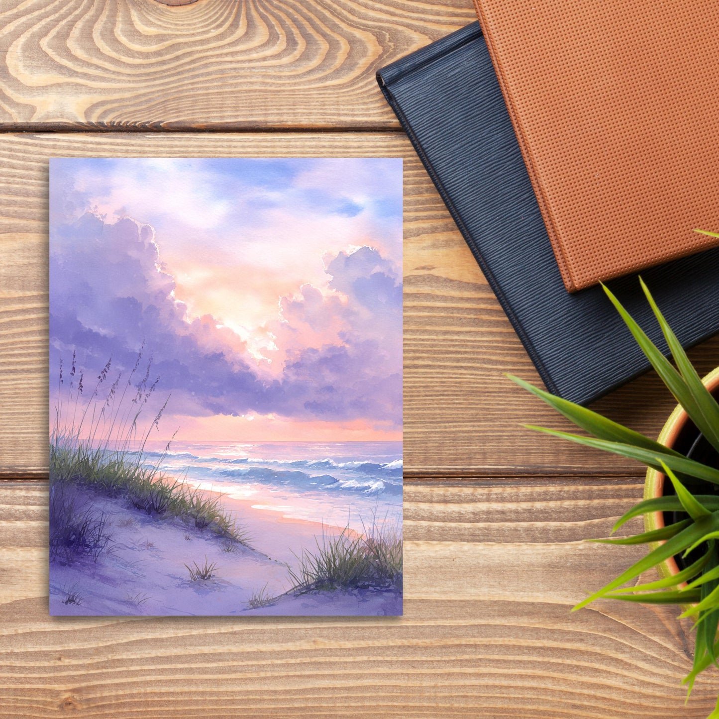 Watercolor Beach Sunset Greeting Card