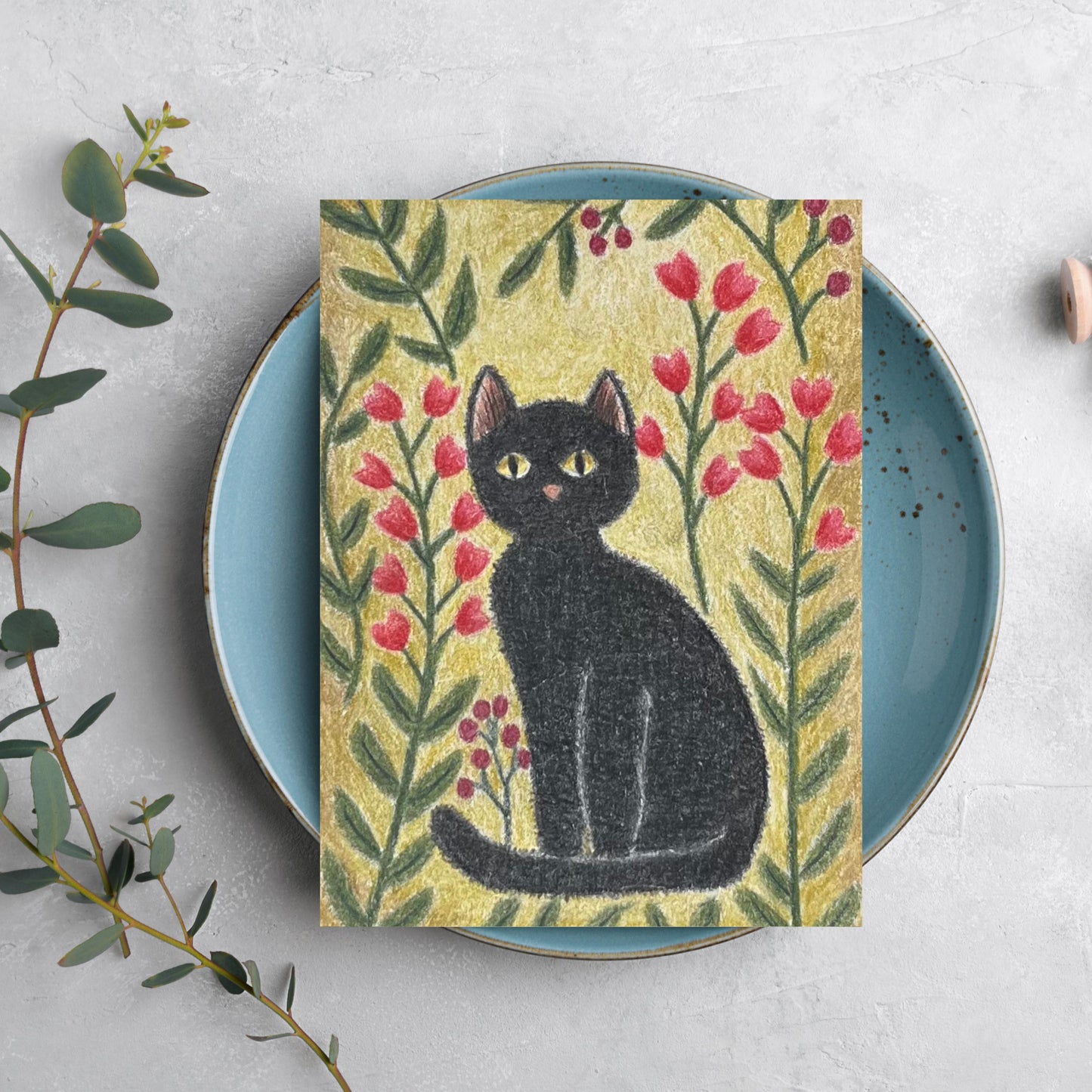 Hand Drawn Black Cat Greeting Card
