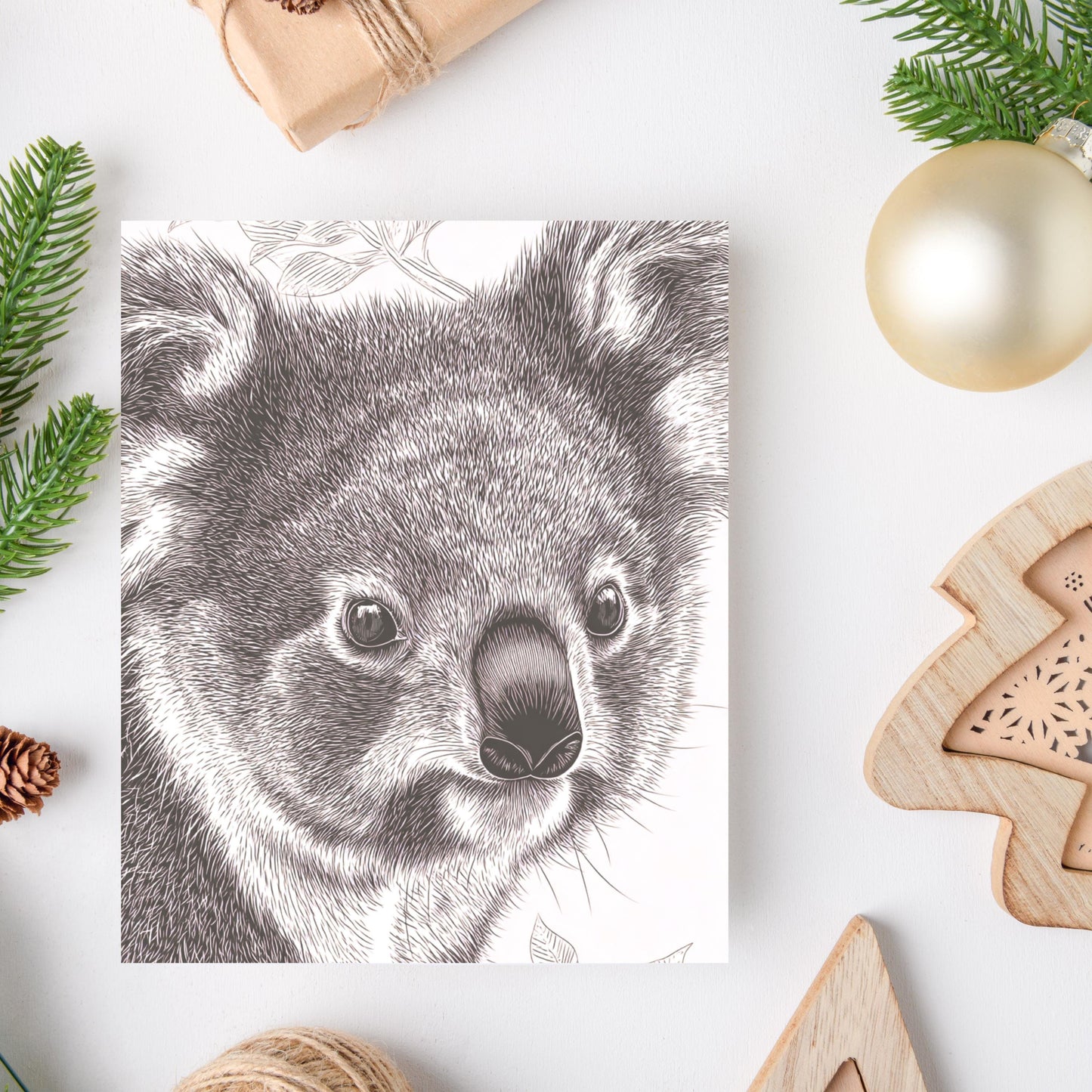 Cute Koala Linocut Style Greeting Card