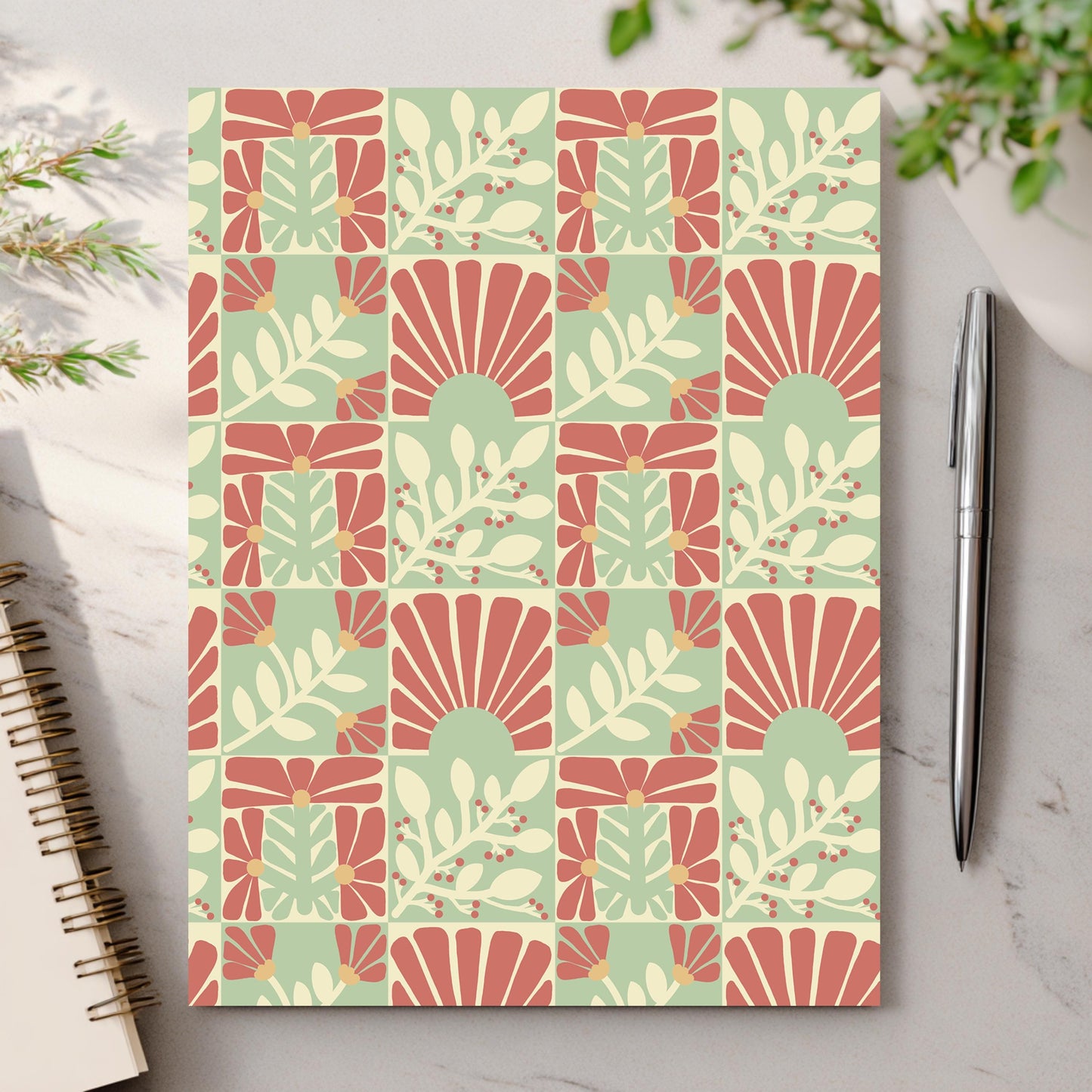 Red and Sage Floral Greeting Card