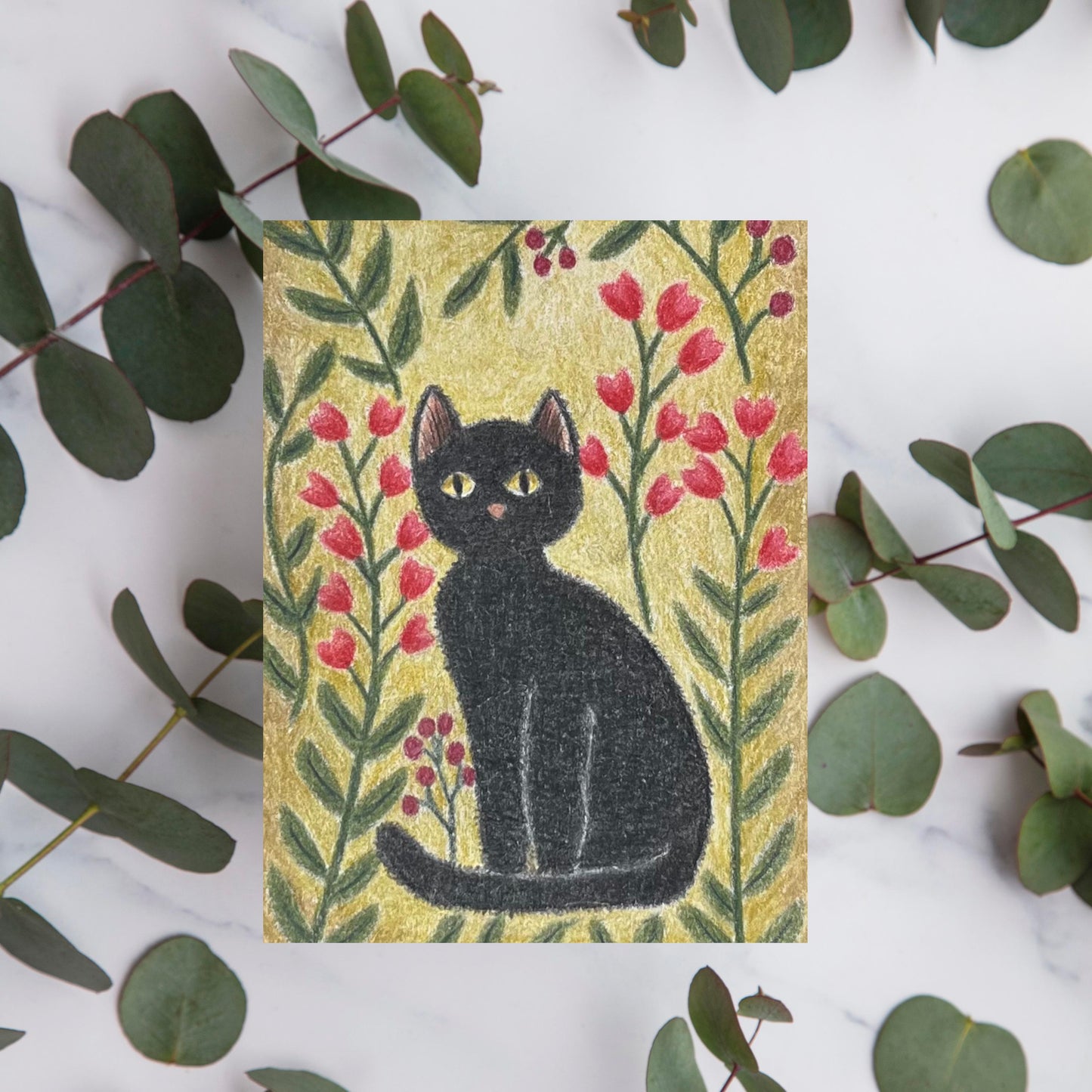Hand Drawn Black Cat Greeting Card