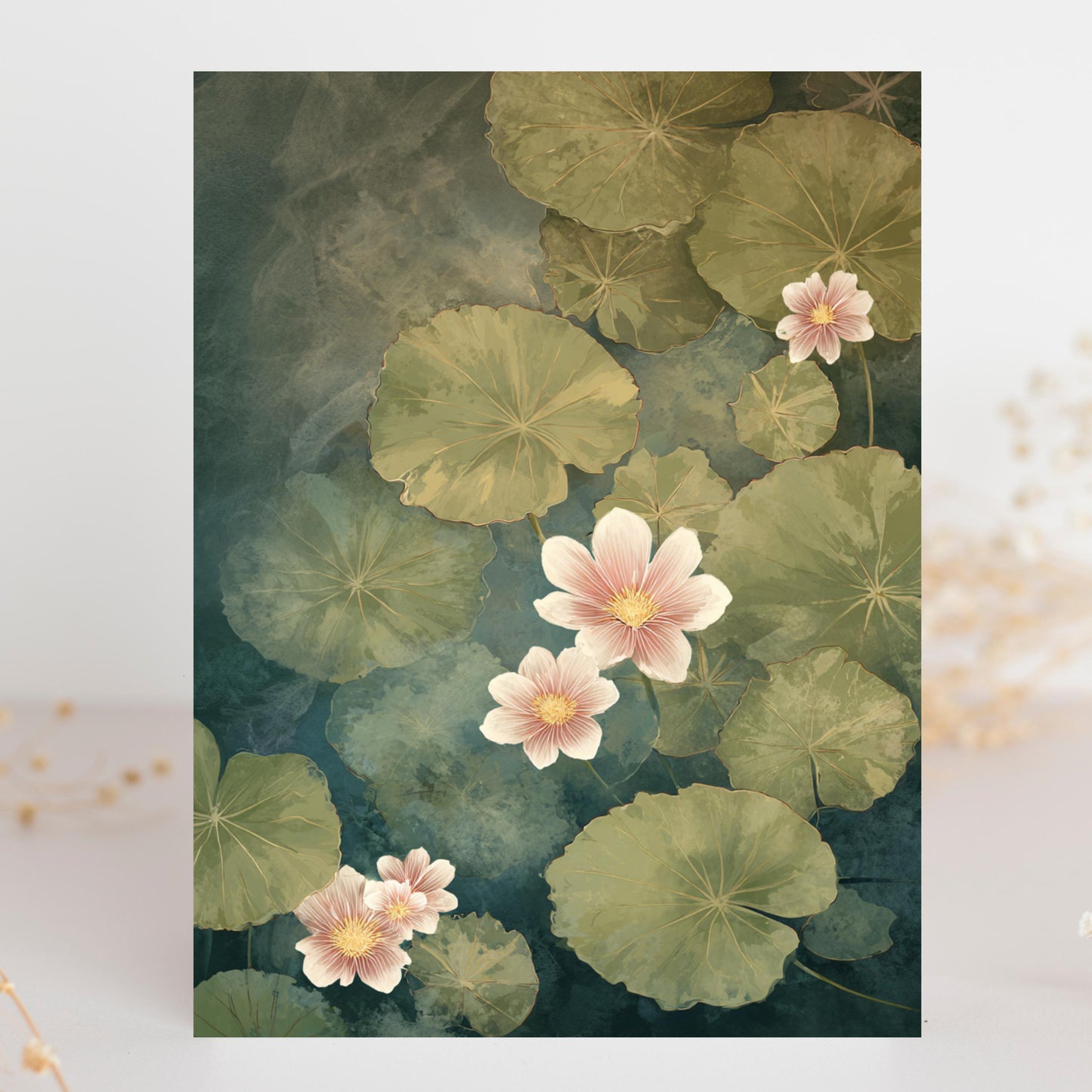 Moody Botanical Water Lily Greeting Card