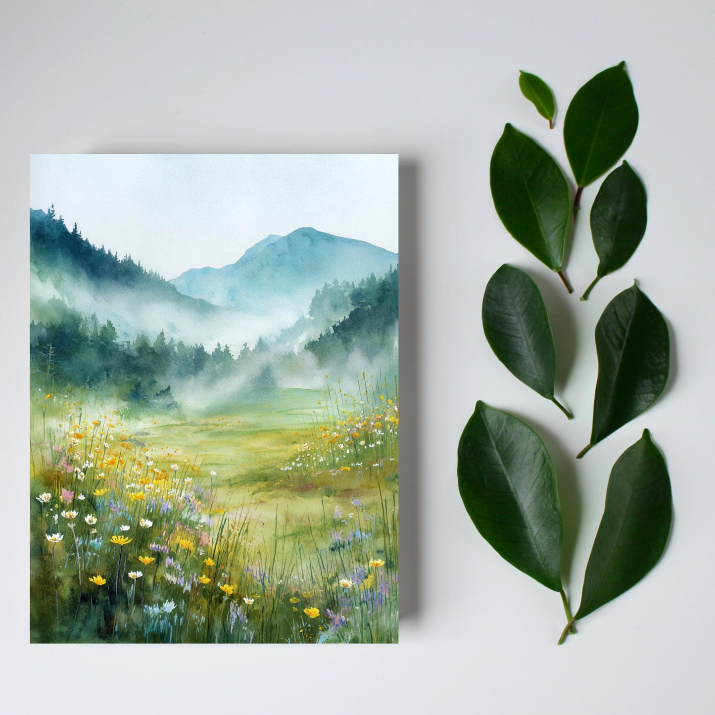 Watercolor Mountain Meadow Greeting Card