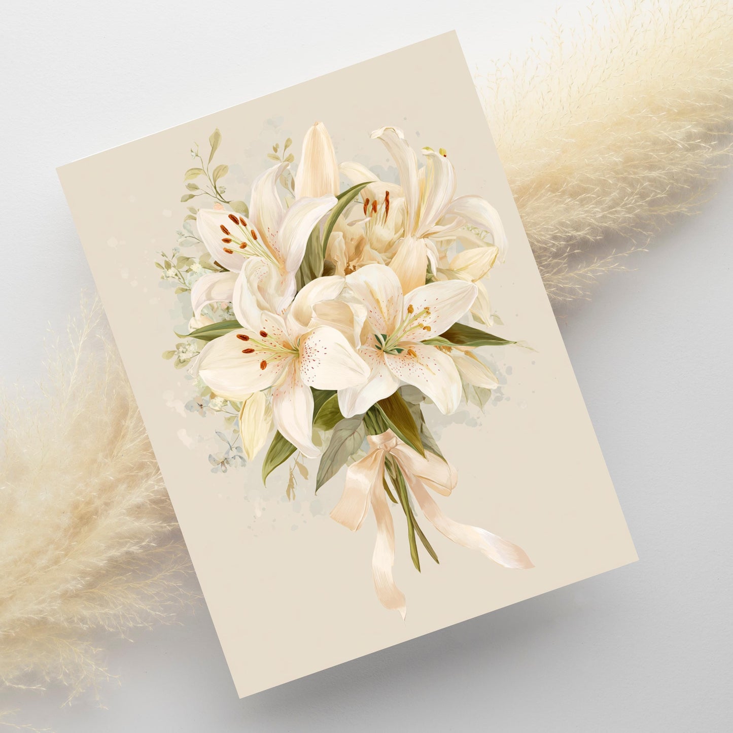 White Lily Bouquet Greeting Card