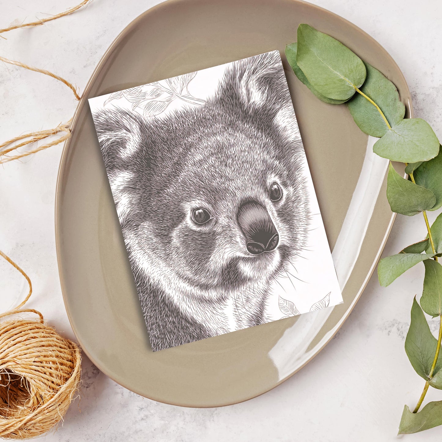 Cute Koala Linocut Style Greeting Card
