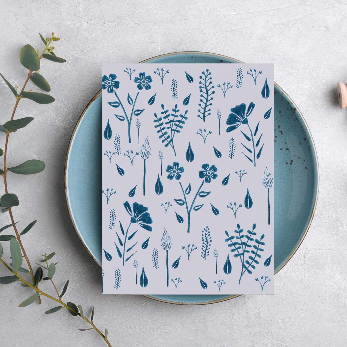 Blue Botanical Greeting Card