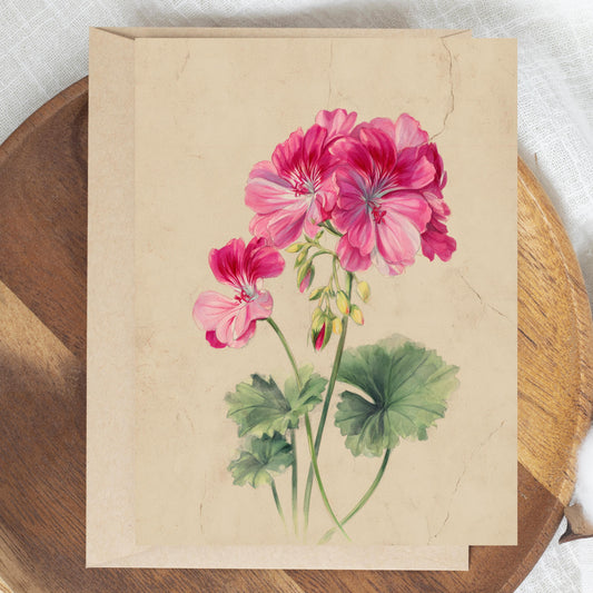 Geranium Flower Watercolor Greeting Card
