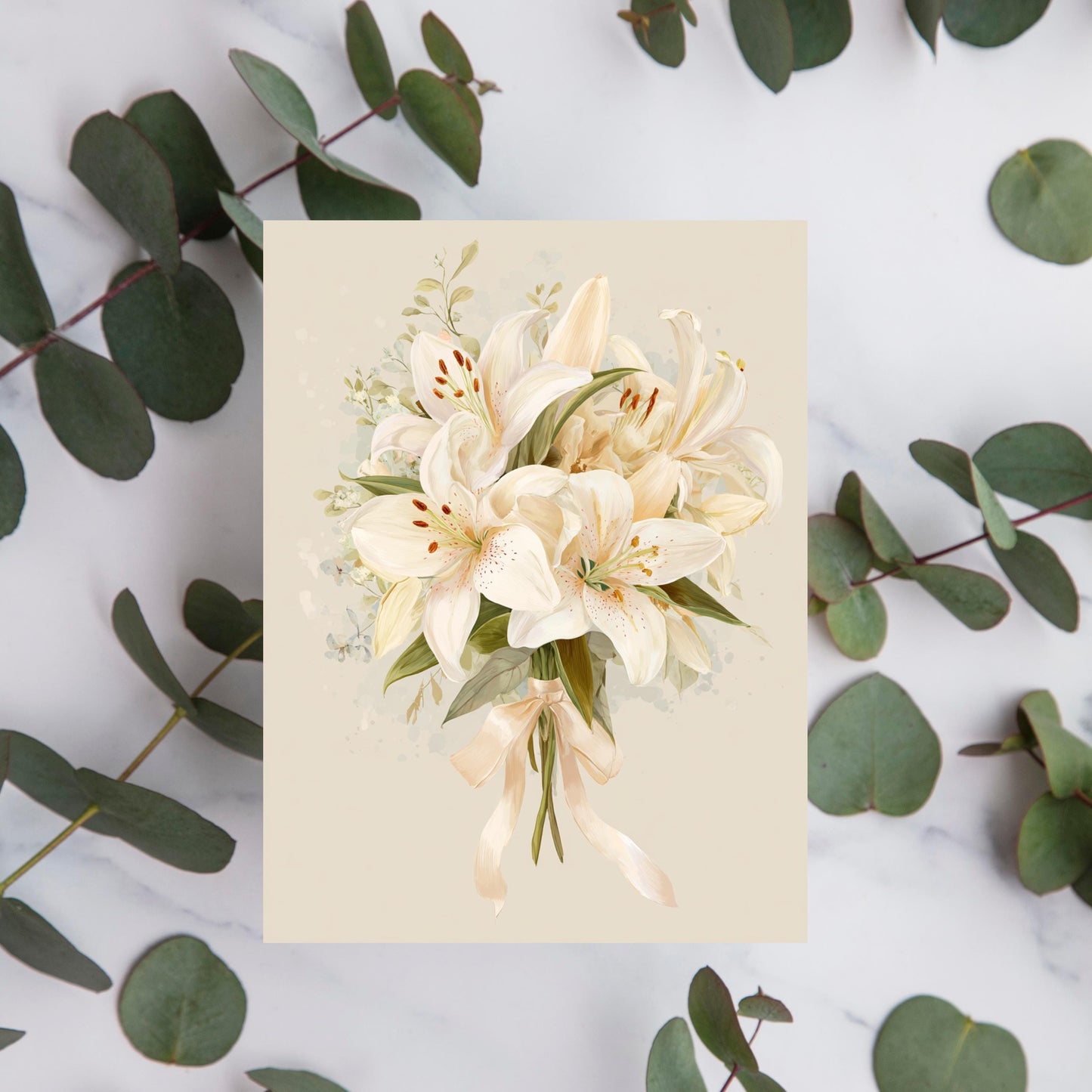 White Lily Bouquet Greeting Card