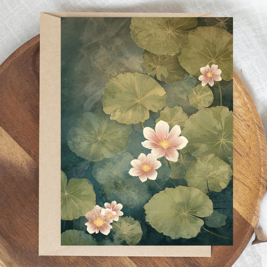 Moody Botanical Water Lily Greeting Card