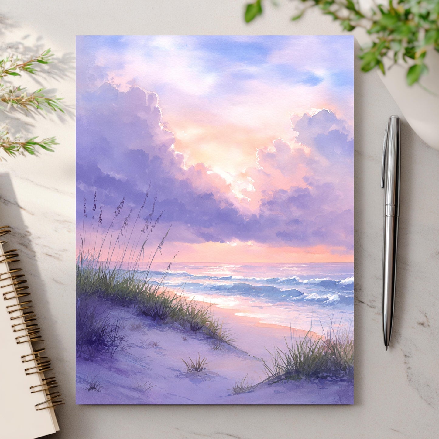 Watercolor Beach Sunset Greeting Card