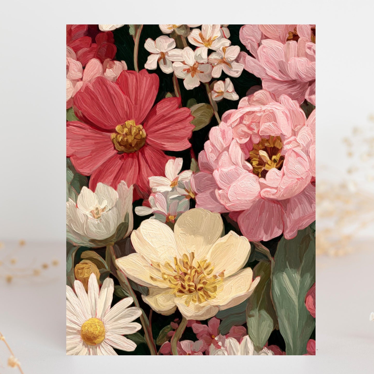 Painted Peony & Dahlia Greeting Card