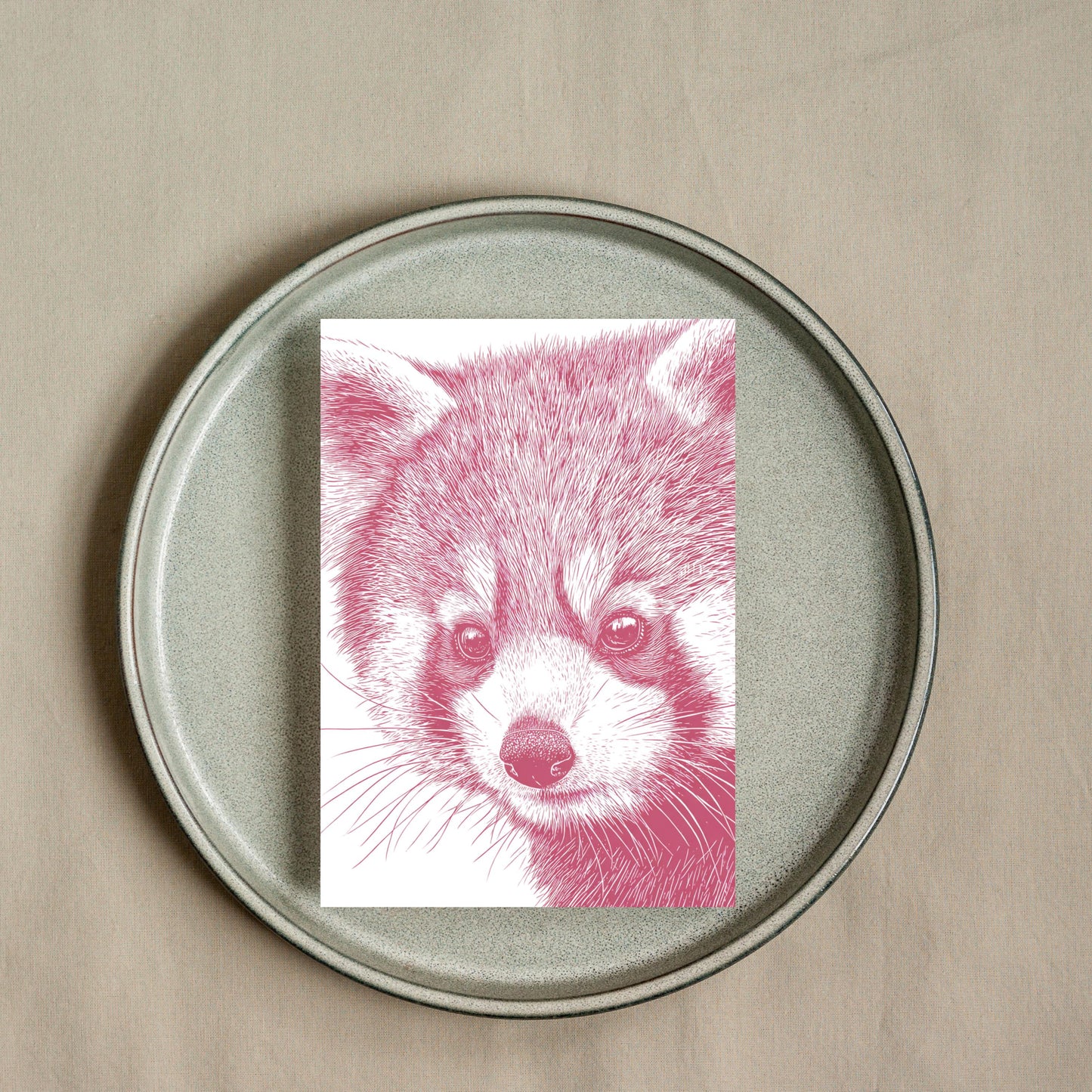 Red Panda Greeting Card: Linocut Style Animal Art