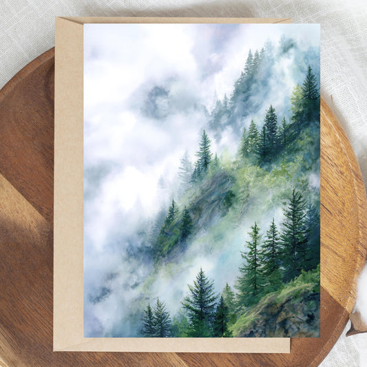Misty Mountain Pine Tree Greeting Card