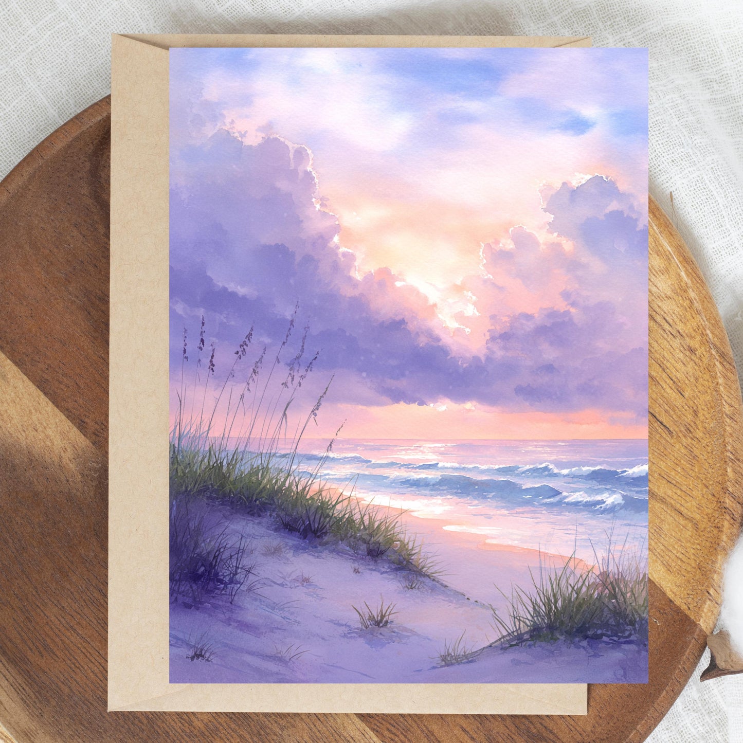 Watercolor Beach Sunset Greeting Card