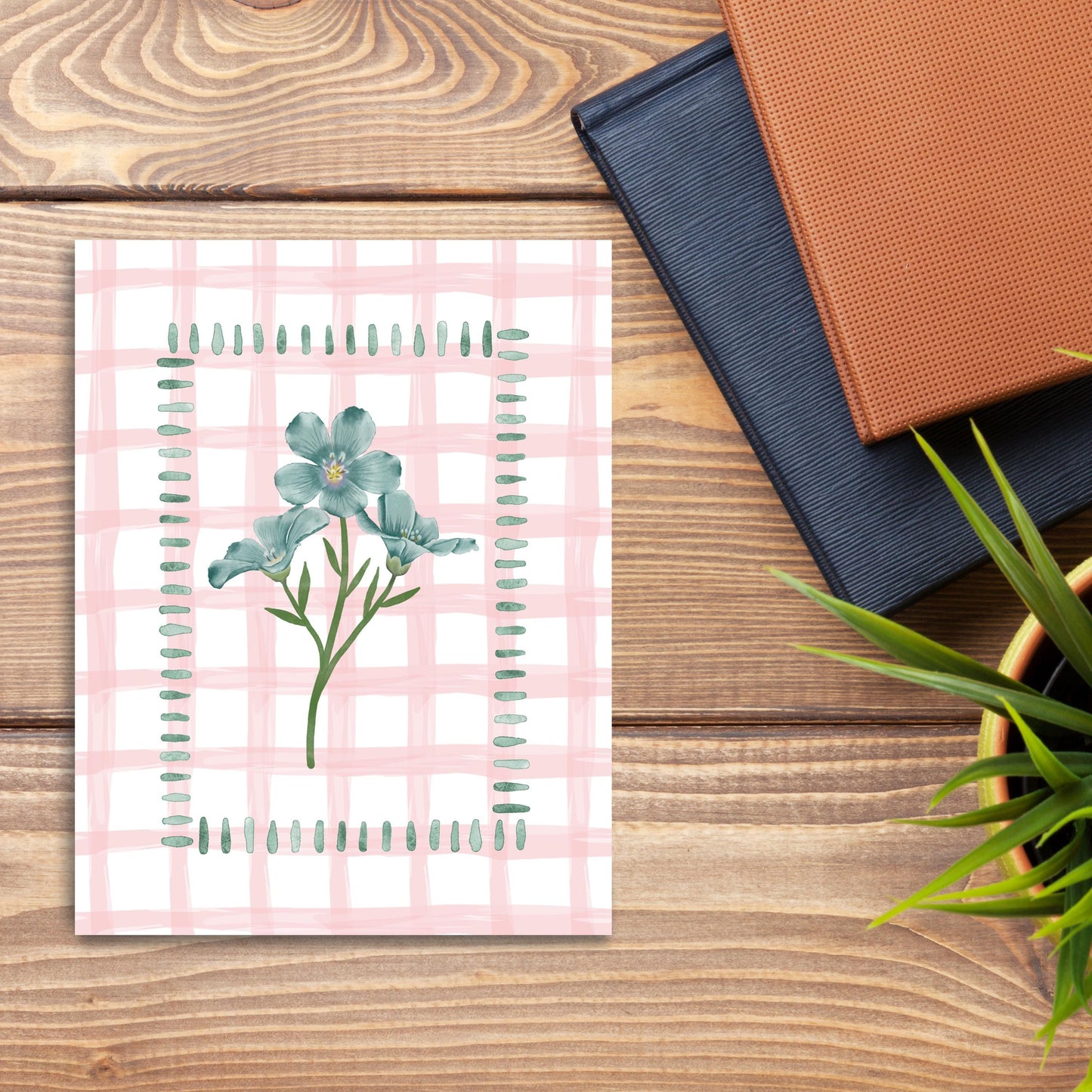 Pink Gingham Flower Card