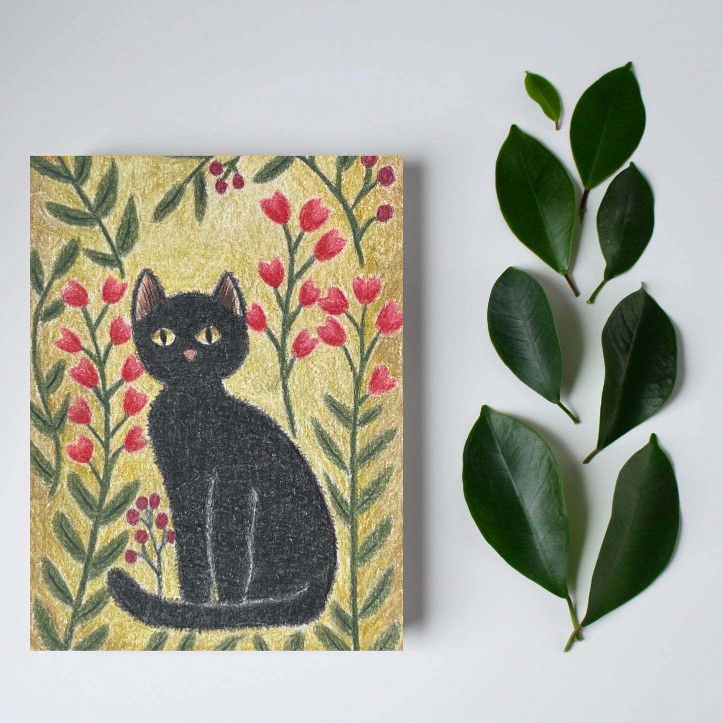 Hand Drawn Black Cat Greeting Card