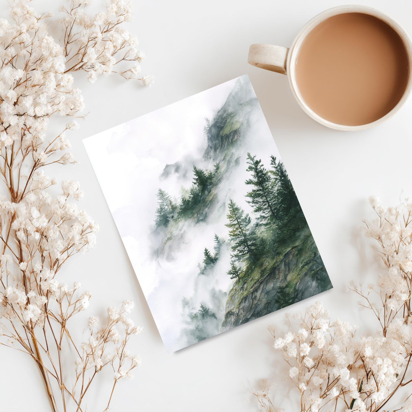 Misty Mountain Pine Tree Greeting Card
