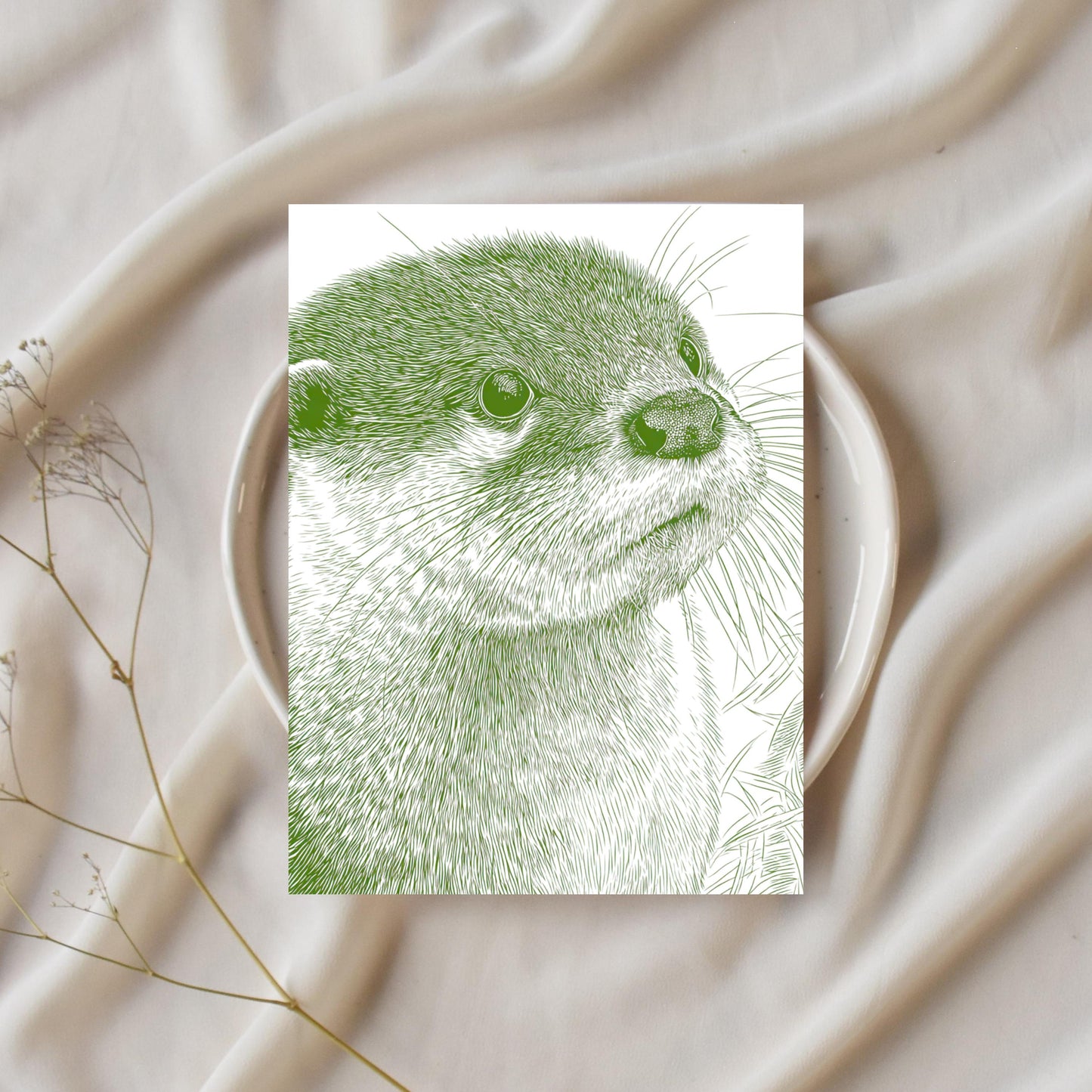 Cute Otter Linocut Style Greeting Card