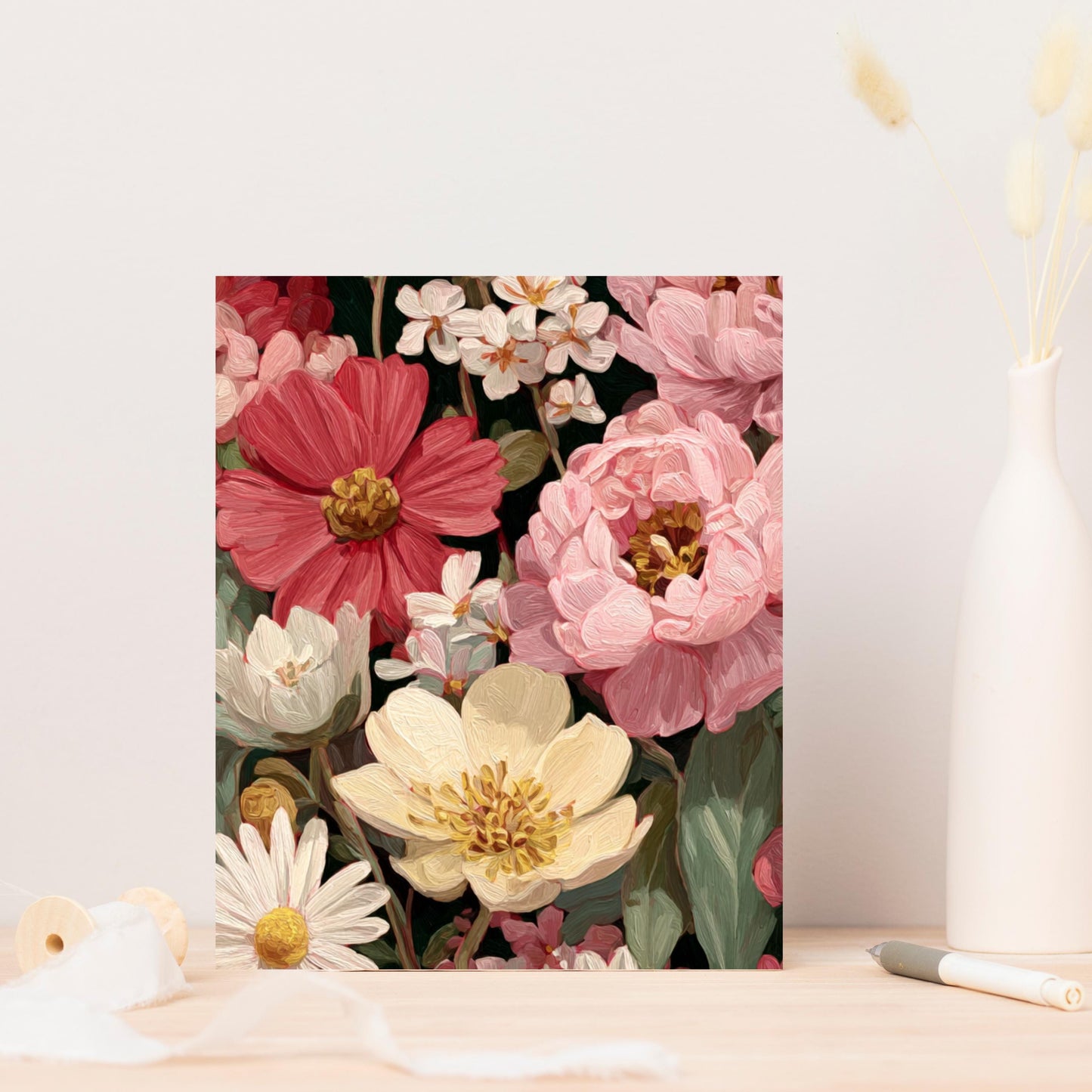 Painted Peony & Dahlia Greeting Card