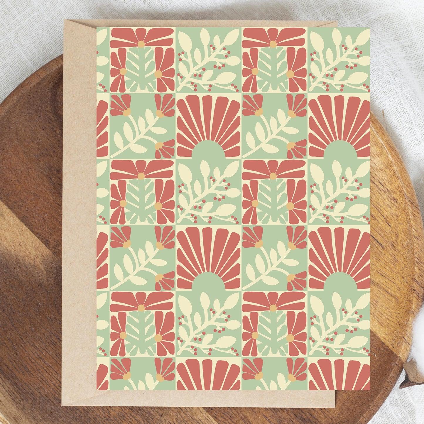 Red and Sage Floral Greeting Card