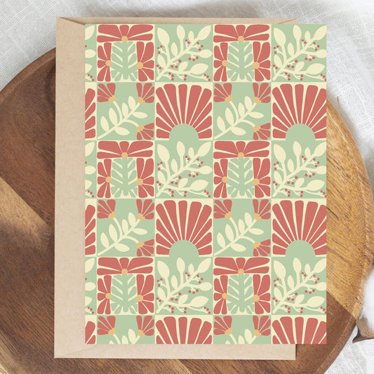 Red and Sage Floral Greeting Card