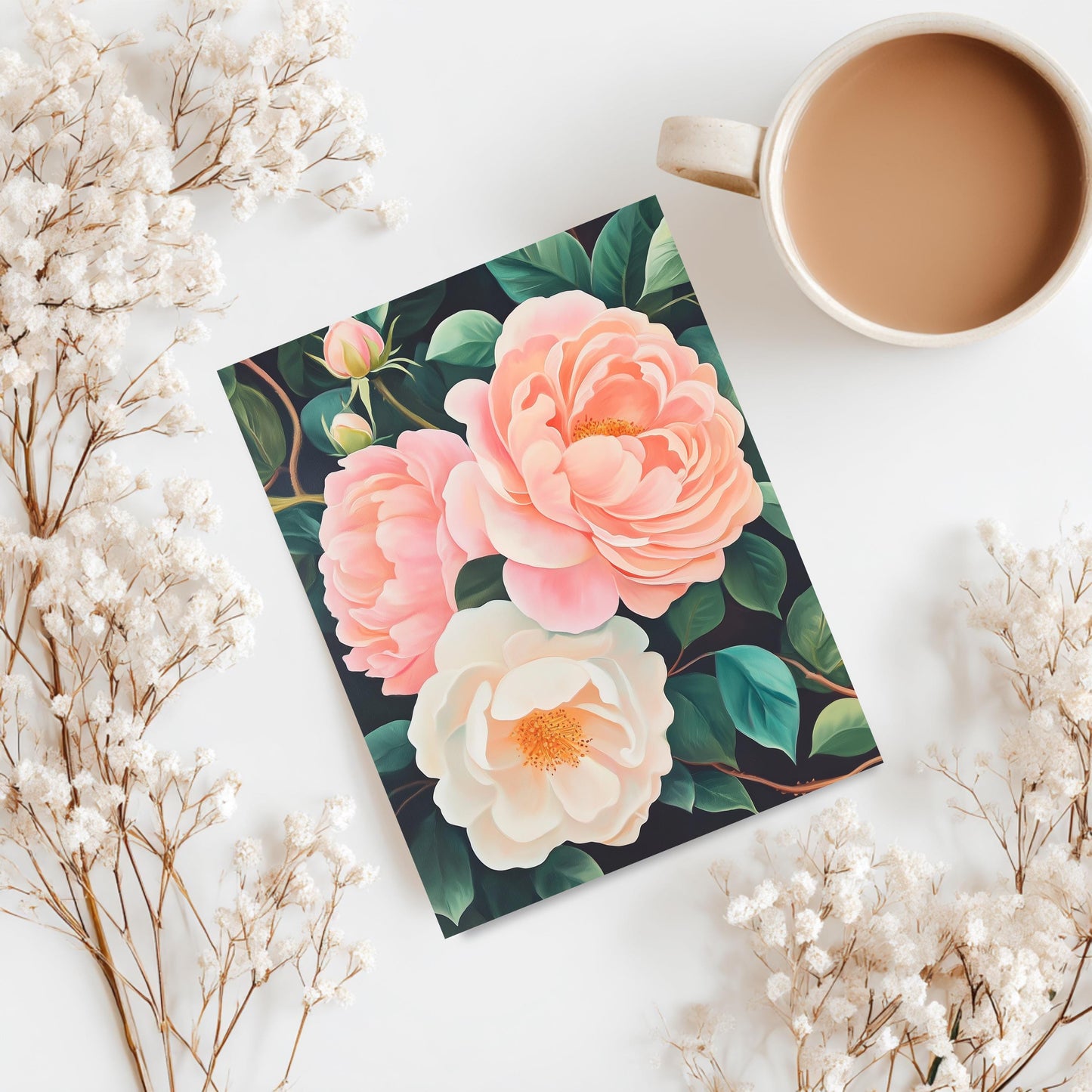 Moody Pink Peony Greeting Card