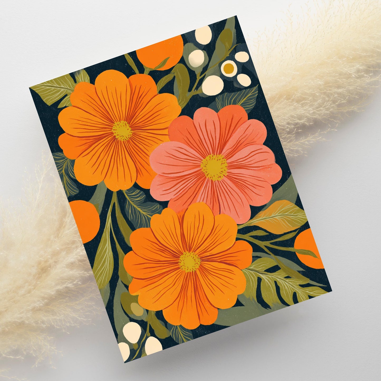 Orange and Coral Zinnia Note Card