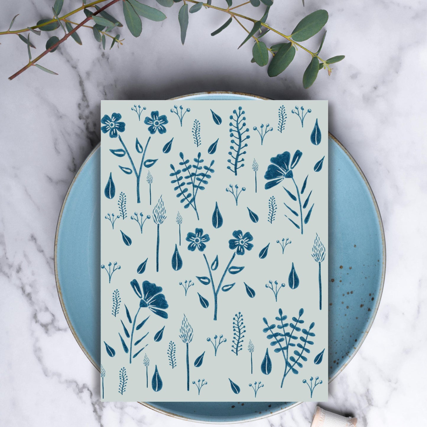 Blue Botanical Greeting Card