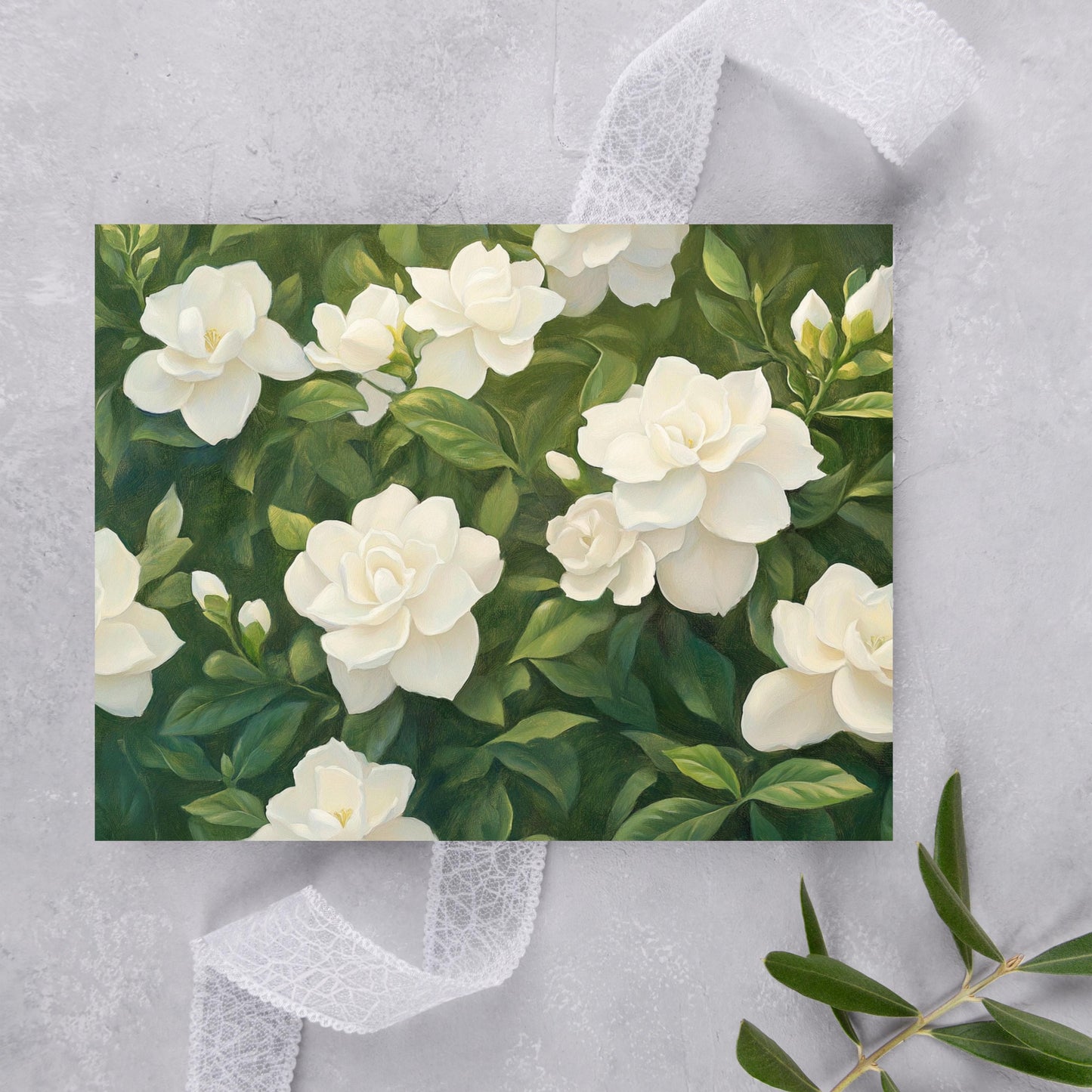 White Gardenia Floral Greeting Card