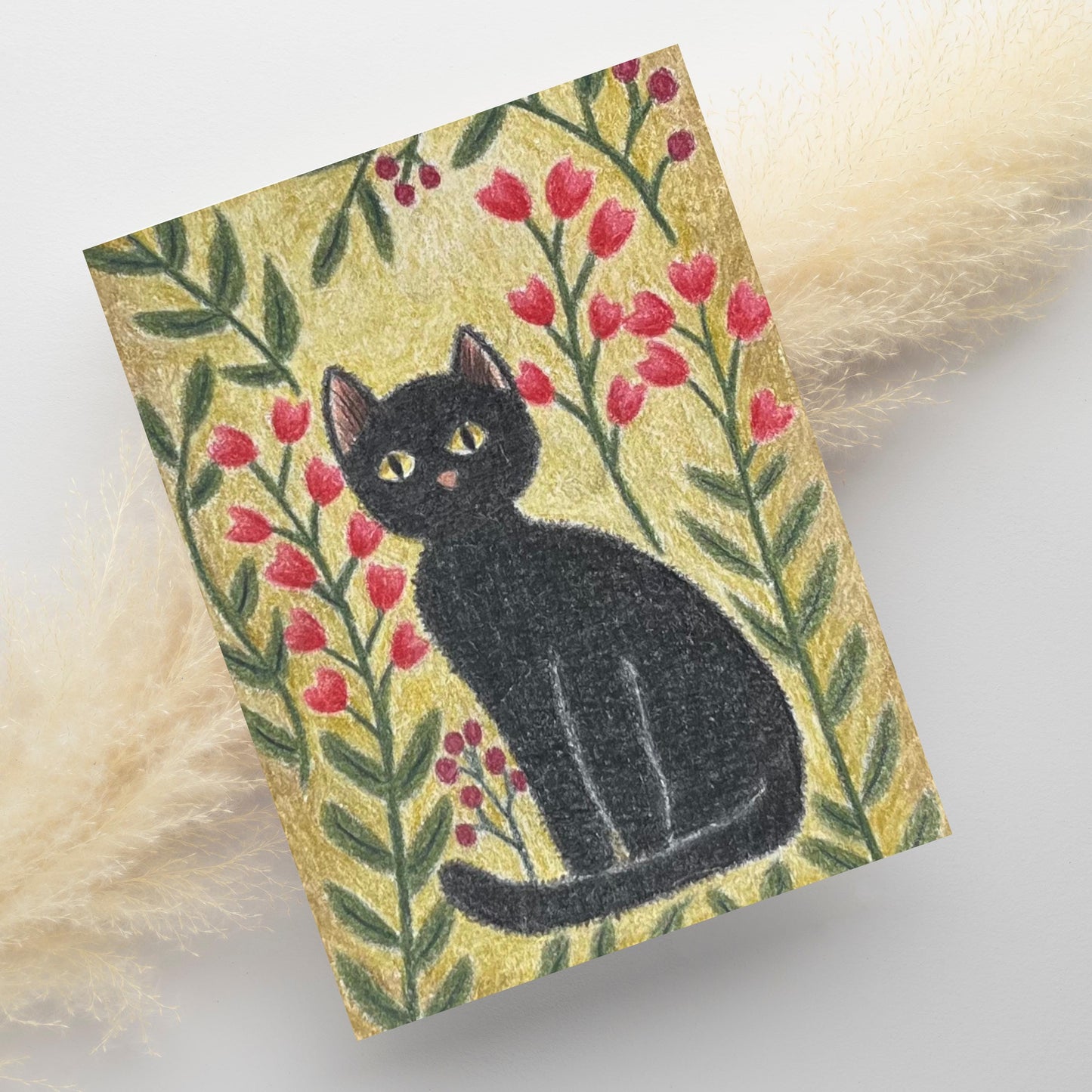Hand Drawn Black Cat Greeting Card