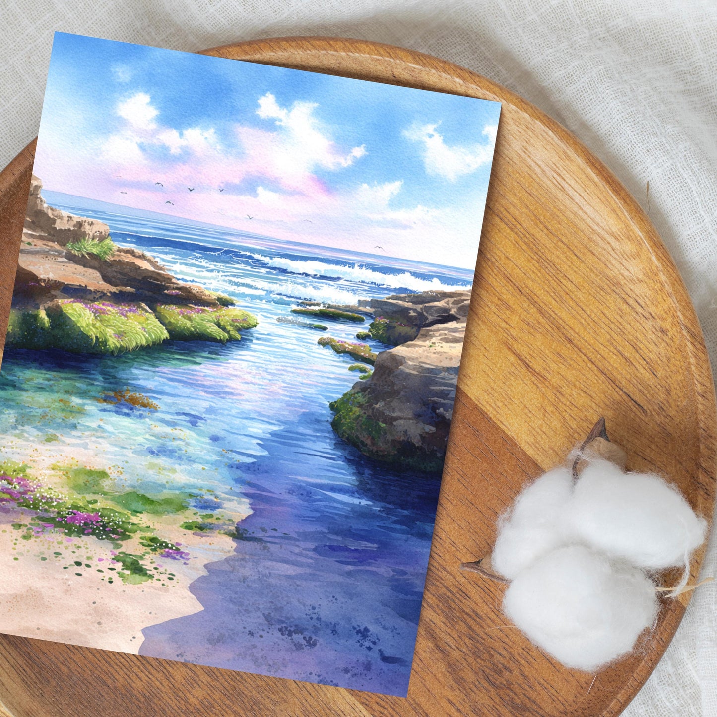 Calm Ocean Watercolor Card: Tidepool Beach Note Card