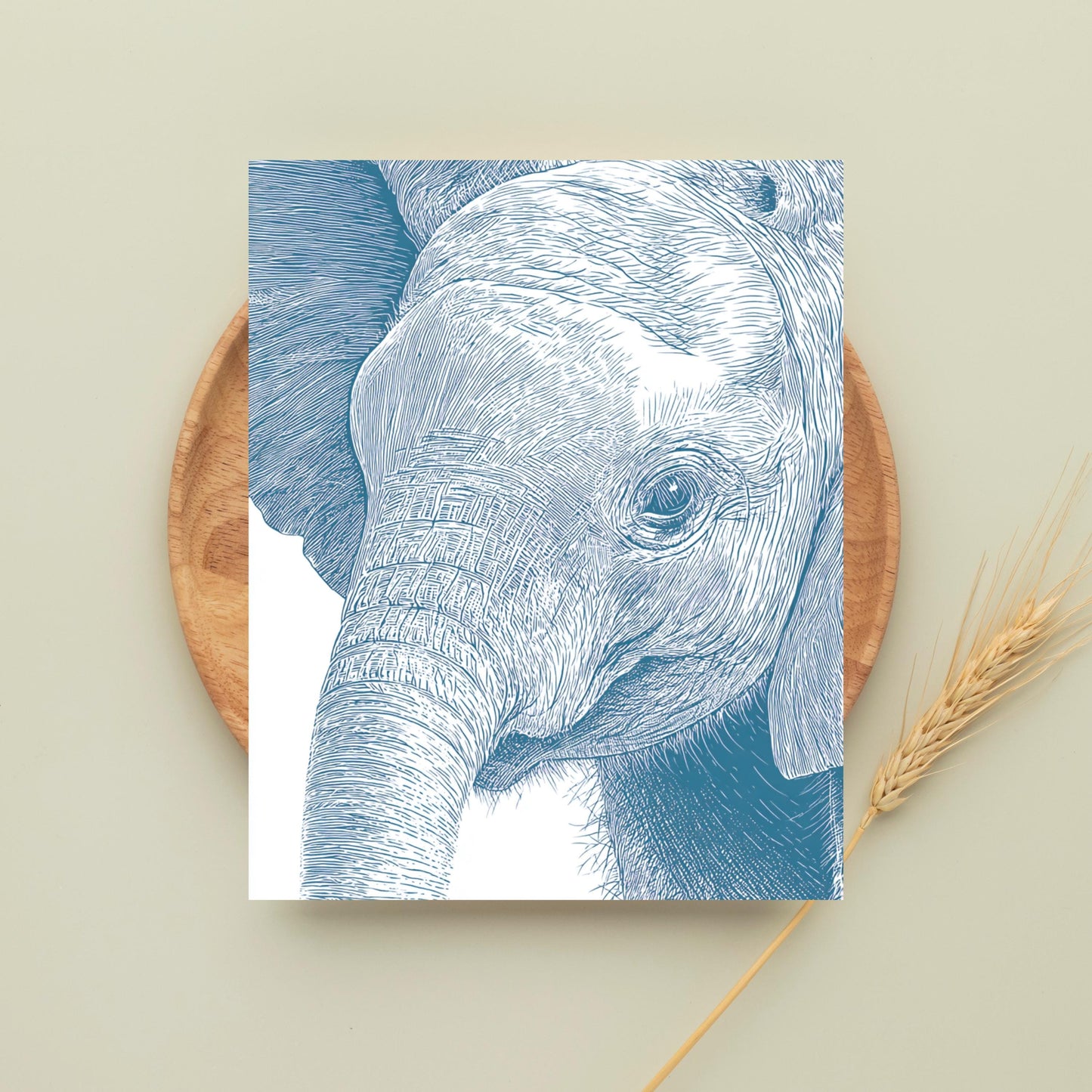 Elephant Linocut Style Greeting Card