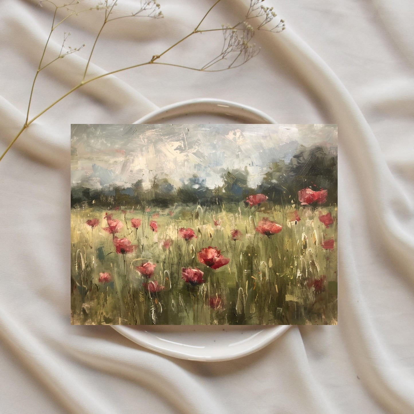 Impressionist Red Poppy Field Greeting Card