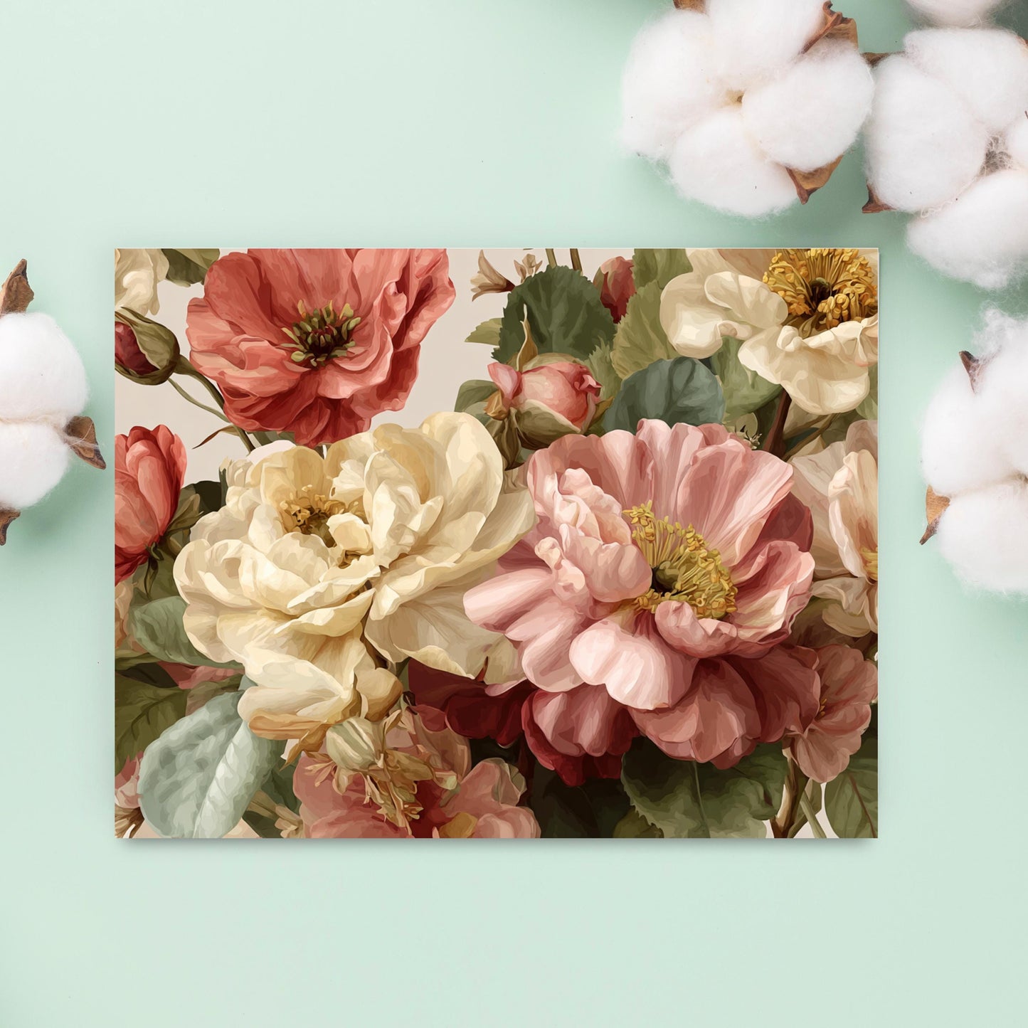 Painted Poppies & Roses Greeting Card