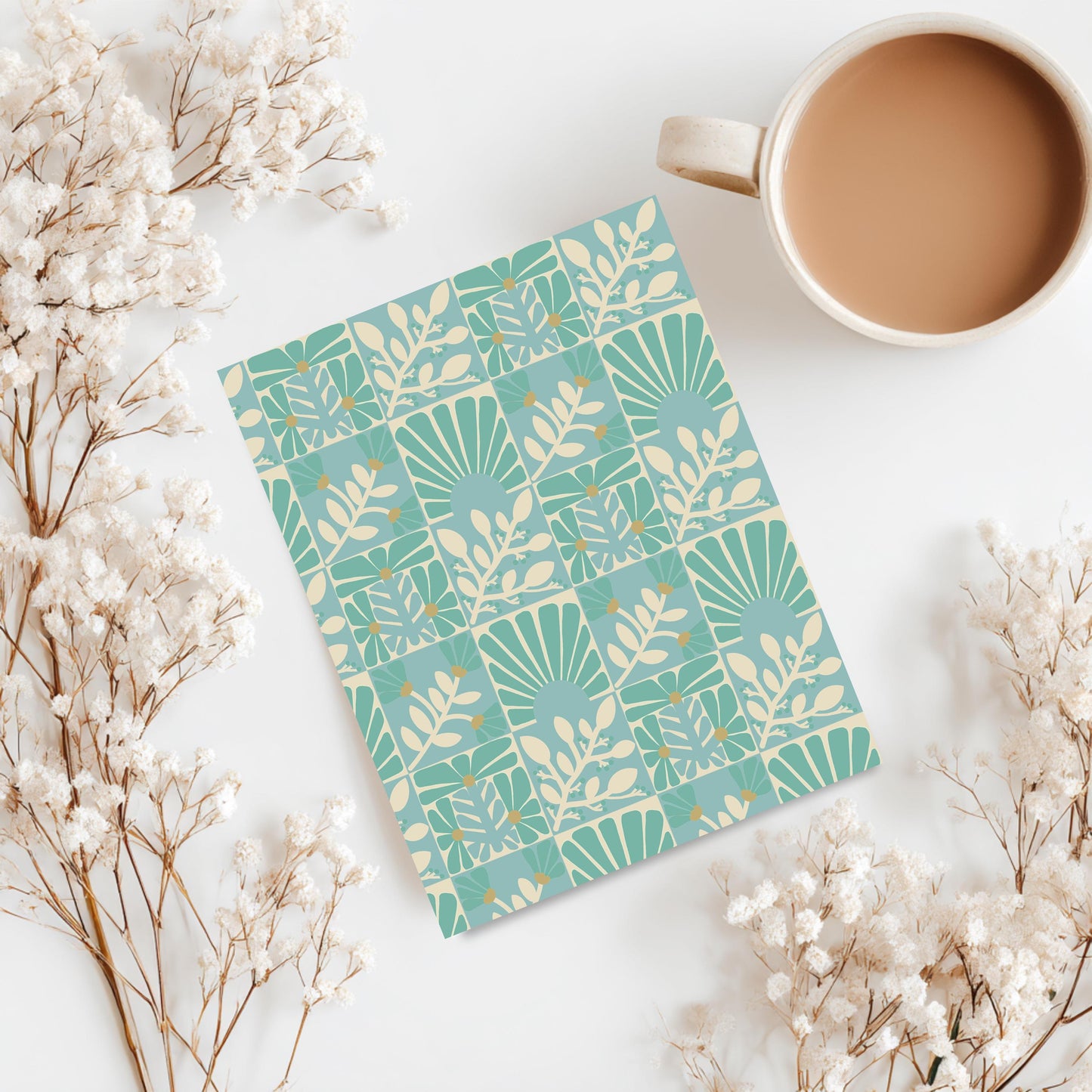 Teal Floral Geometric Greeting Card