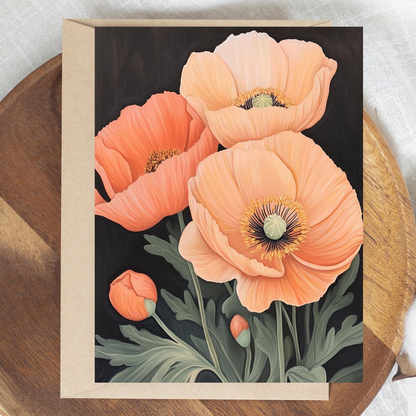 Moody Botanical Peach Poppy Card