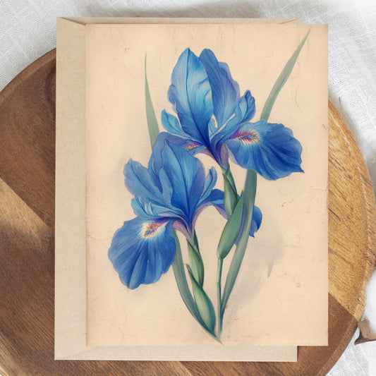 Blue Iris Watercolor Greeting Card