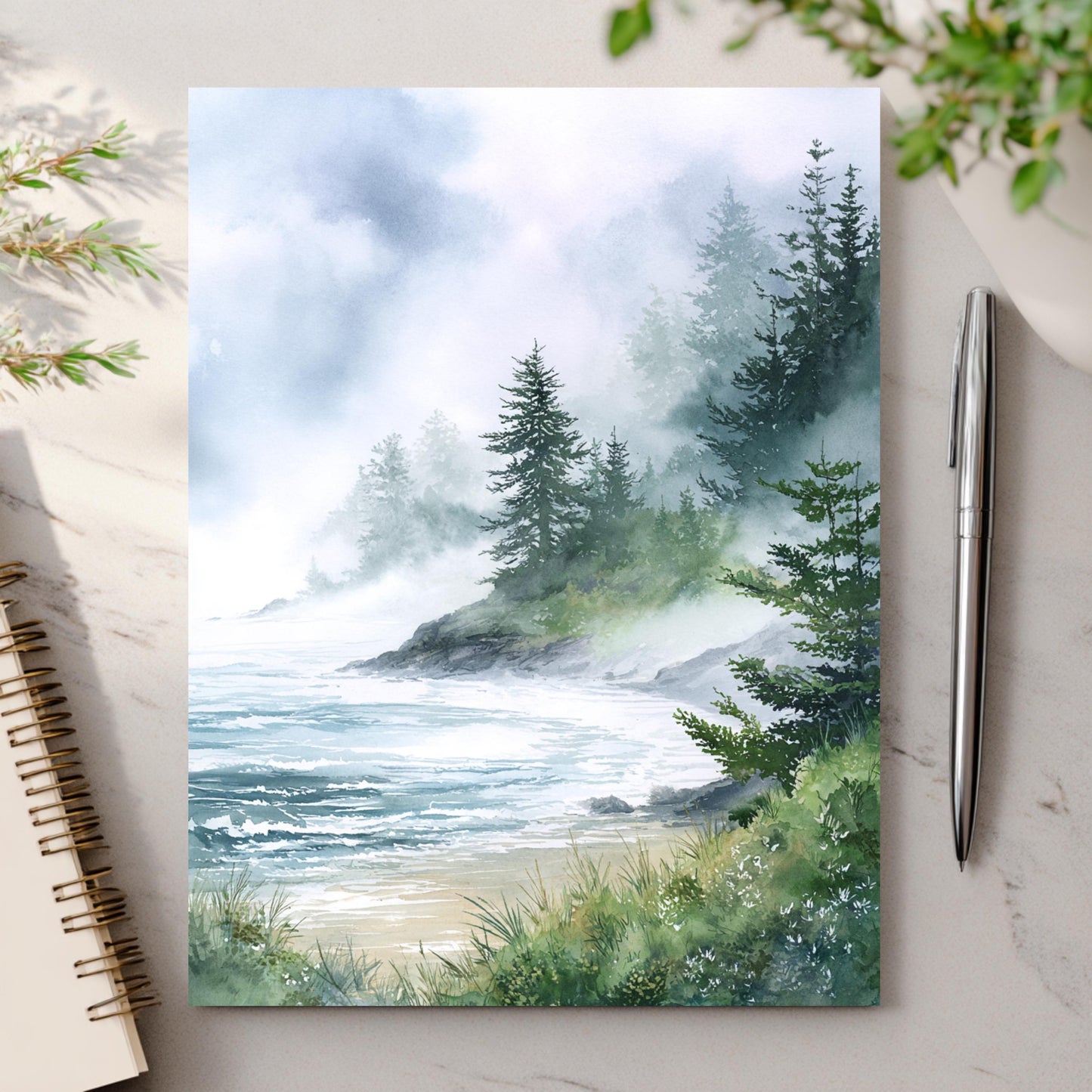 Misty Coastal Pine Tree Greeting Card