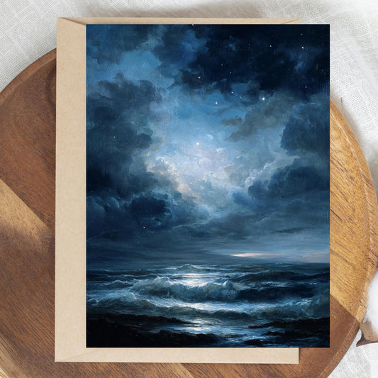 Moody Ocean Night Sky Greeting Card