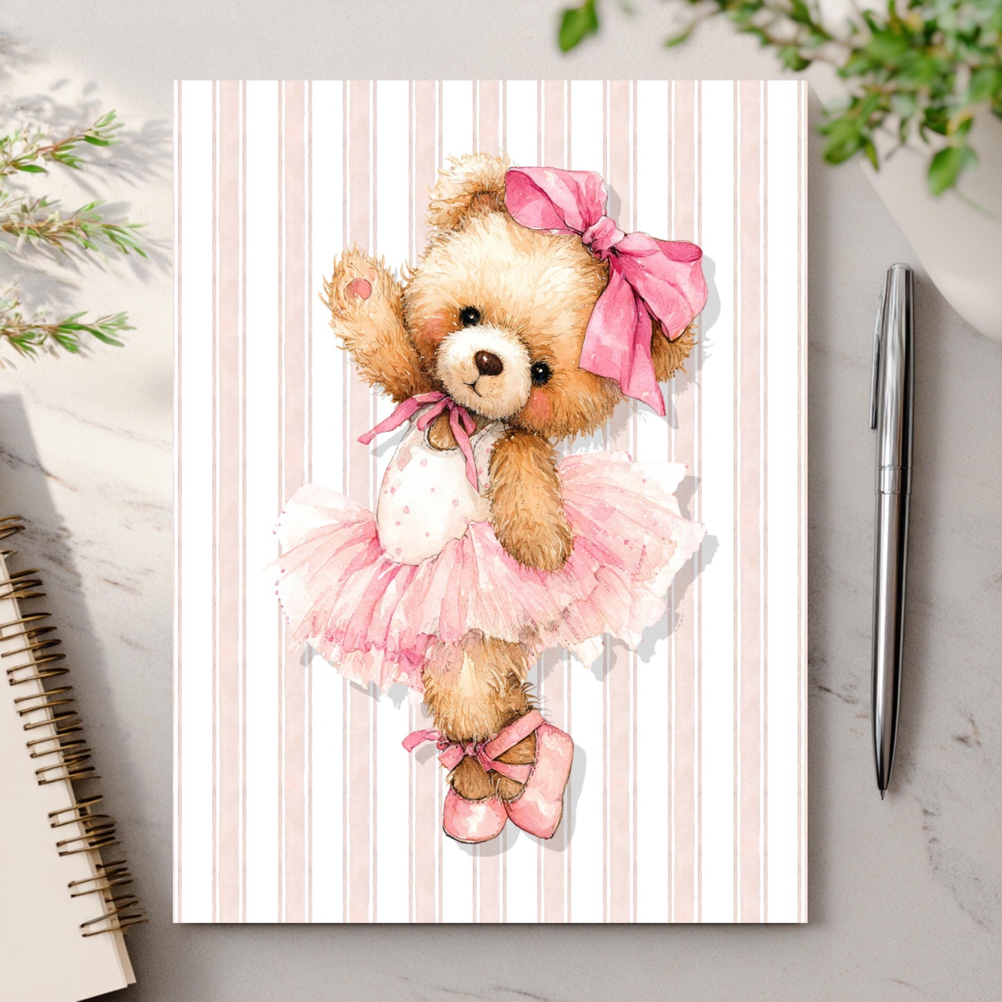 Watercolor Ballerina Bear Greeting Card