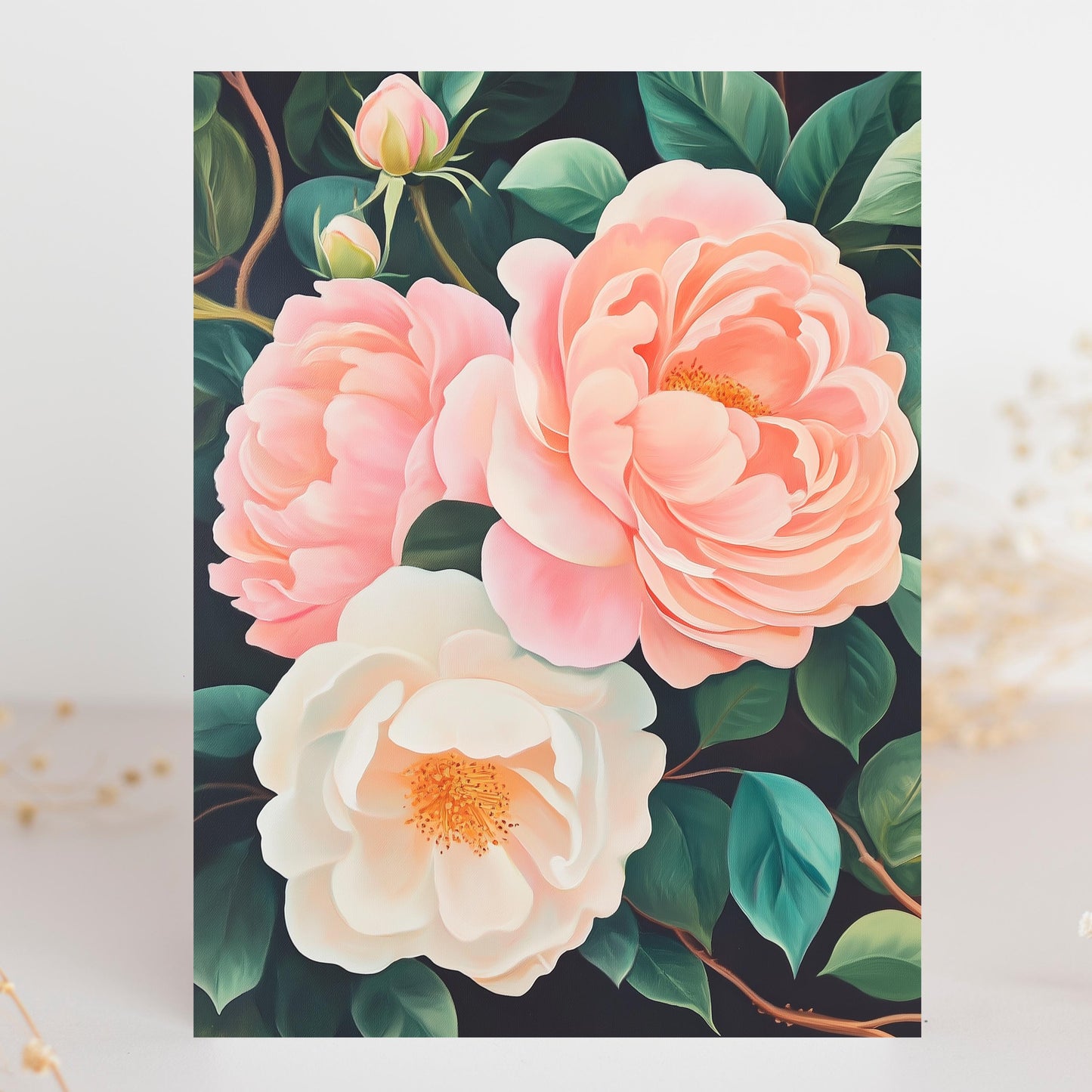 Moody Pink Peony Greeting Card