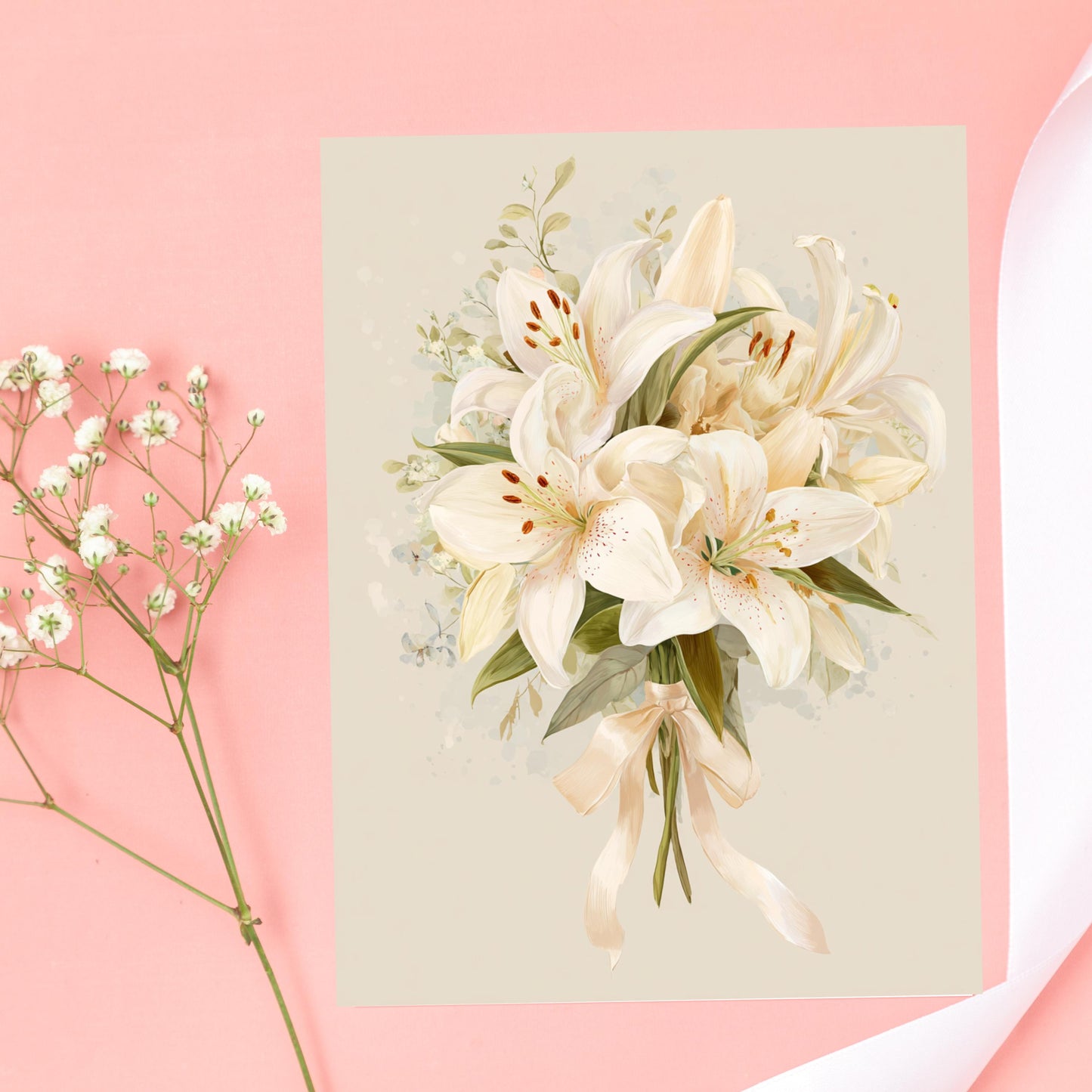 White Lily Bouquet Greeting Card