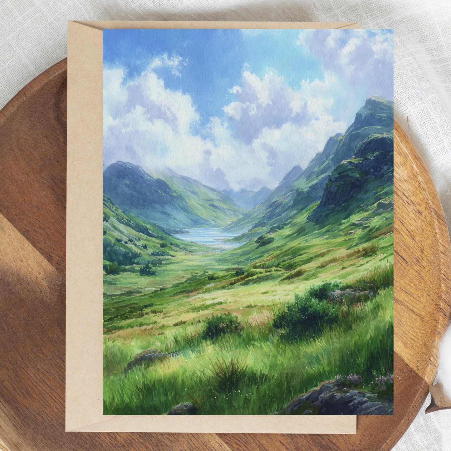 Watercolor Highland Landscape Greeting Card: Scottish Art Note Card